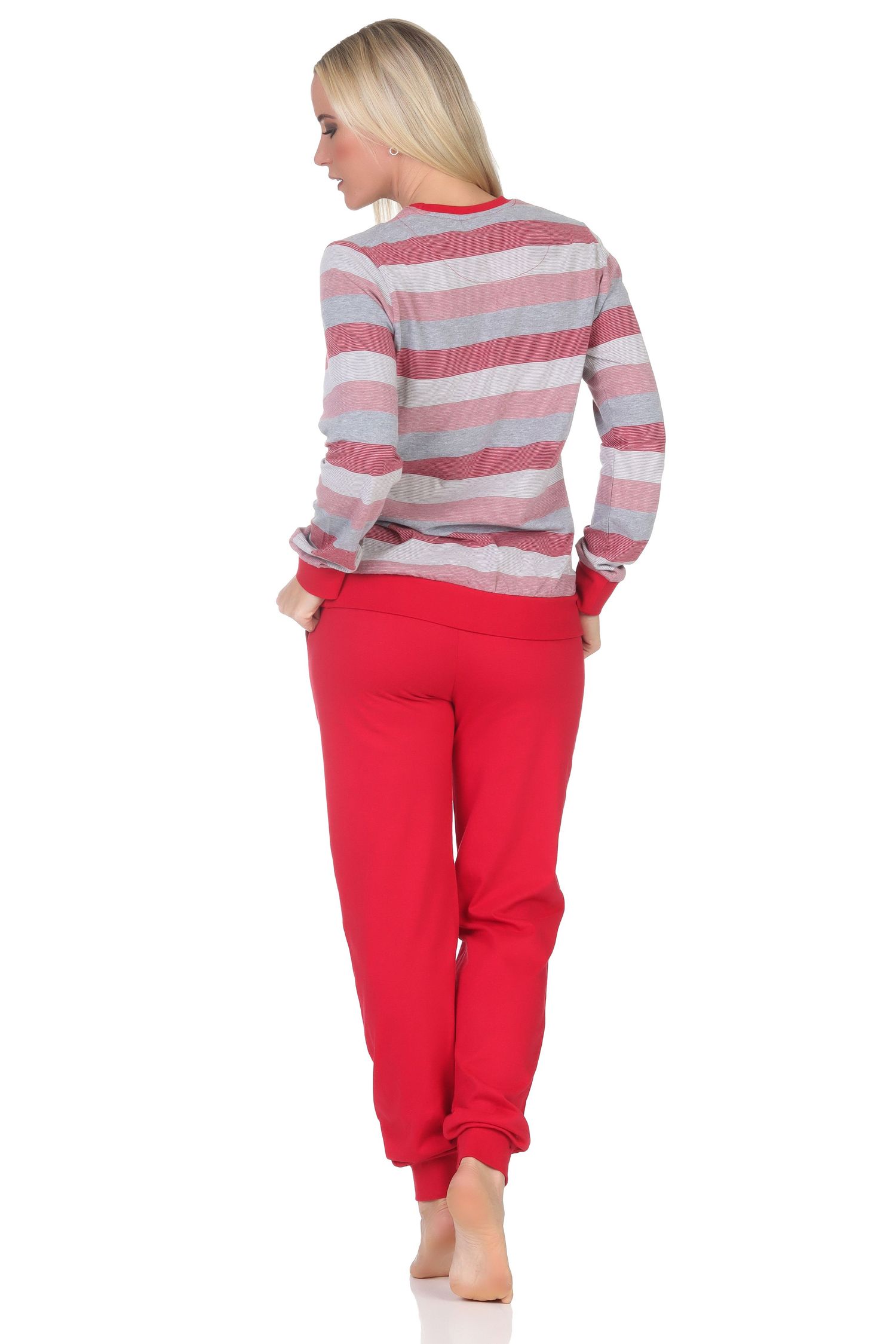 Normann Damen Frottee Schlafanzug mit Bündchen in edler Streifenoptik - auch in Übergröße