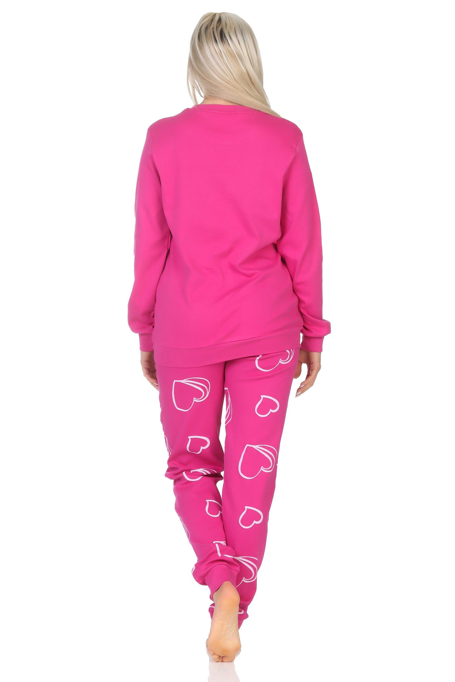 Normann Damen Schlafanzug langarm in Kuschel Interlock Qualität mit Bündchen in Herz Optik