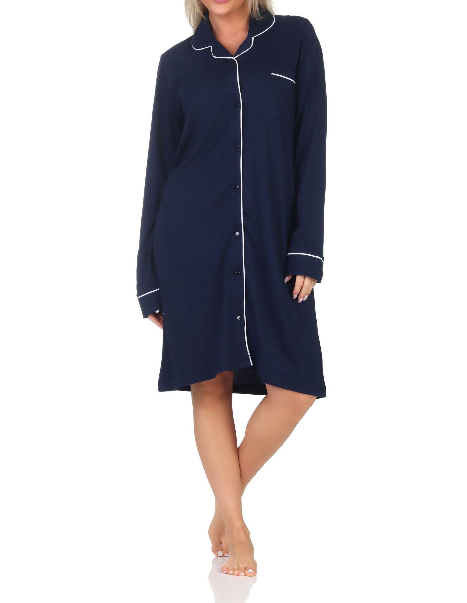 Normann Damen langarm Nachthemd zum durchknöpfen in Tupfenoptik – auch in Übergröße