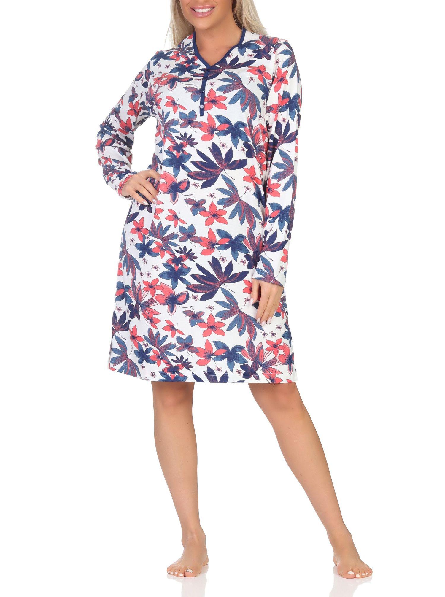Normann Damen Nachthemd langarm Sleepshirt in floralem Design - auch in Übergrössen