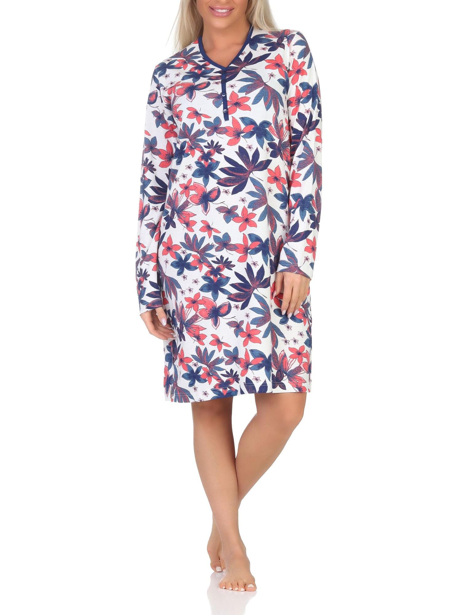 Normann Damen Nachthemd langarm Sleepshirt in floralem Design - auch in Übergrössen