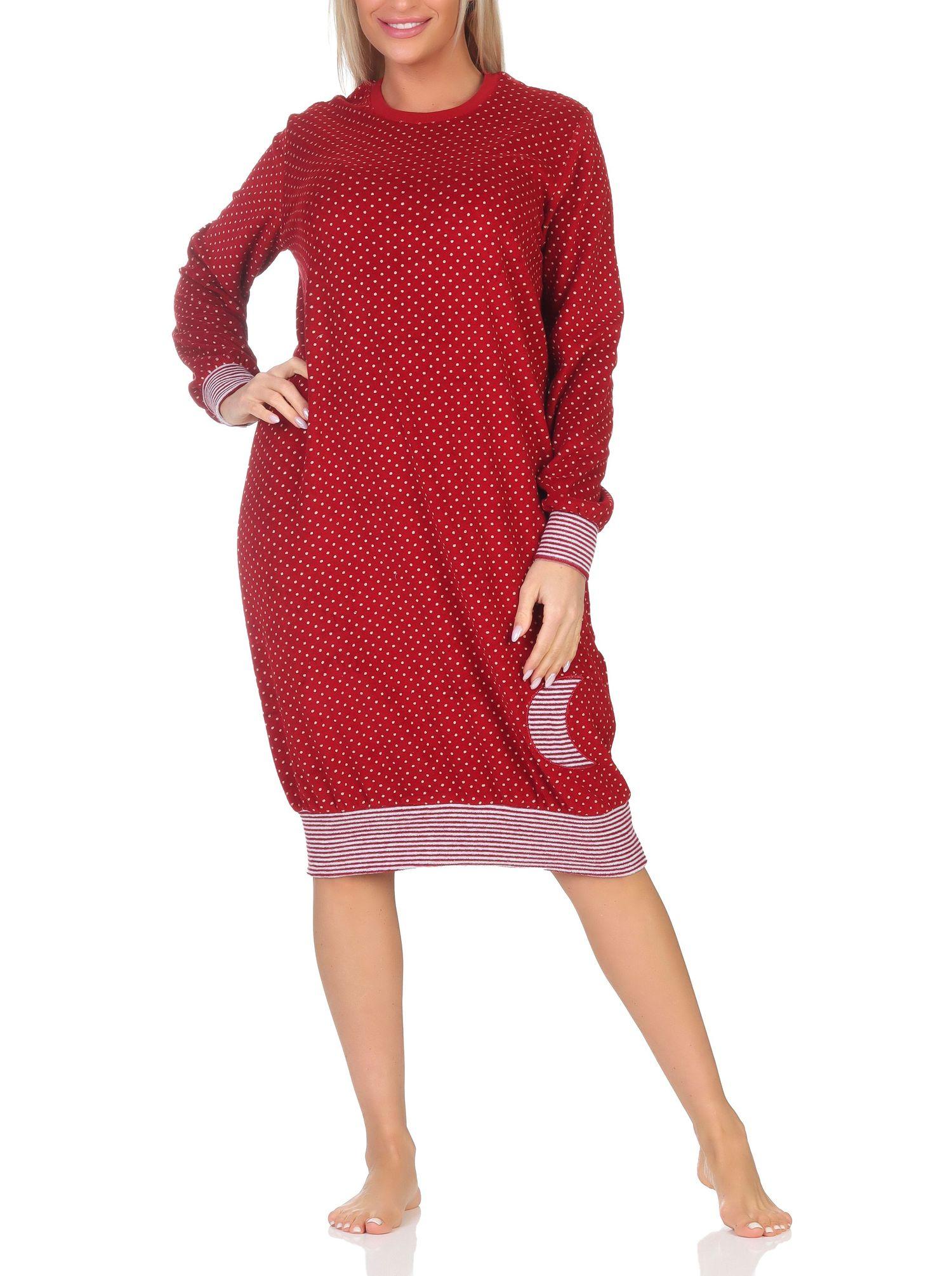Normann Damen Frottee langarm Nachthemd in Tupfen- und Ringeldesign - auch in Übergröße