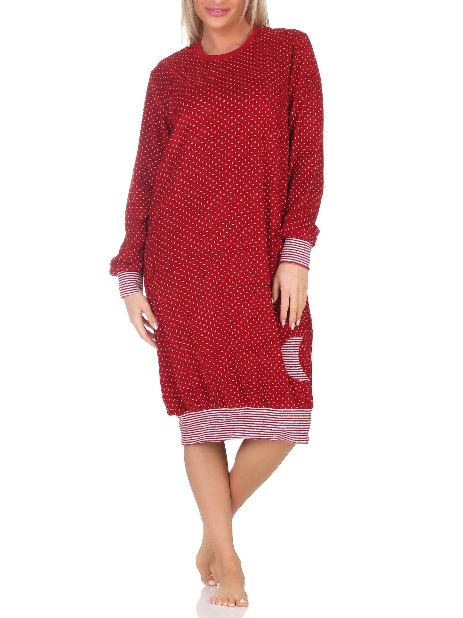 Normann Damen Frottee langarm Nachthemd in Tupfen- und Ringeldesign - auch in Übergröße