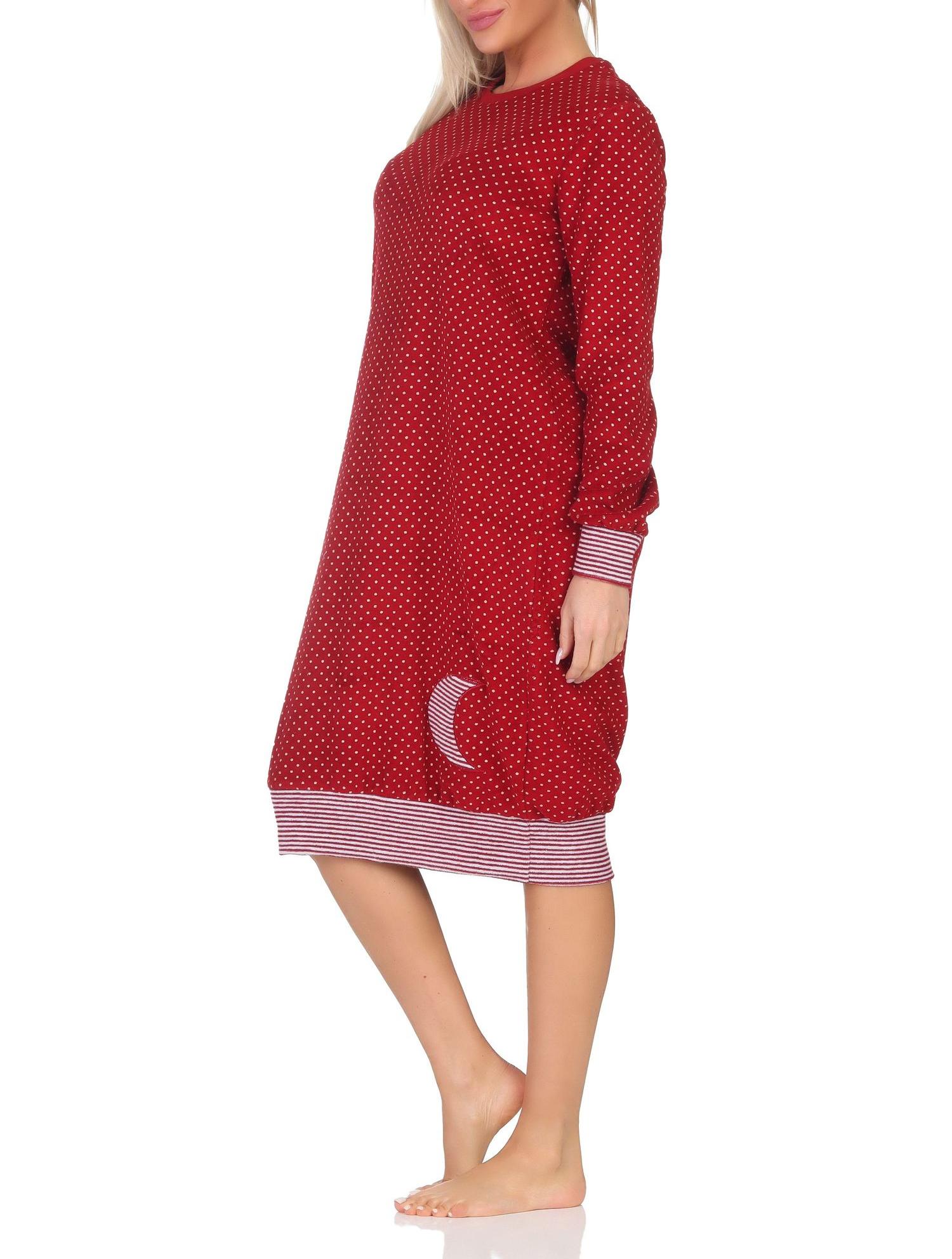 Normann Damen Frottee langarm Nachthemd in Tupfen- und Ringeldesign - auch in Übergröße