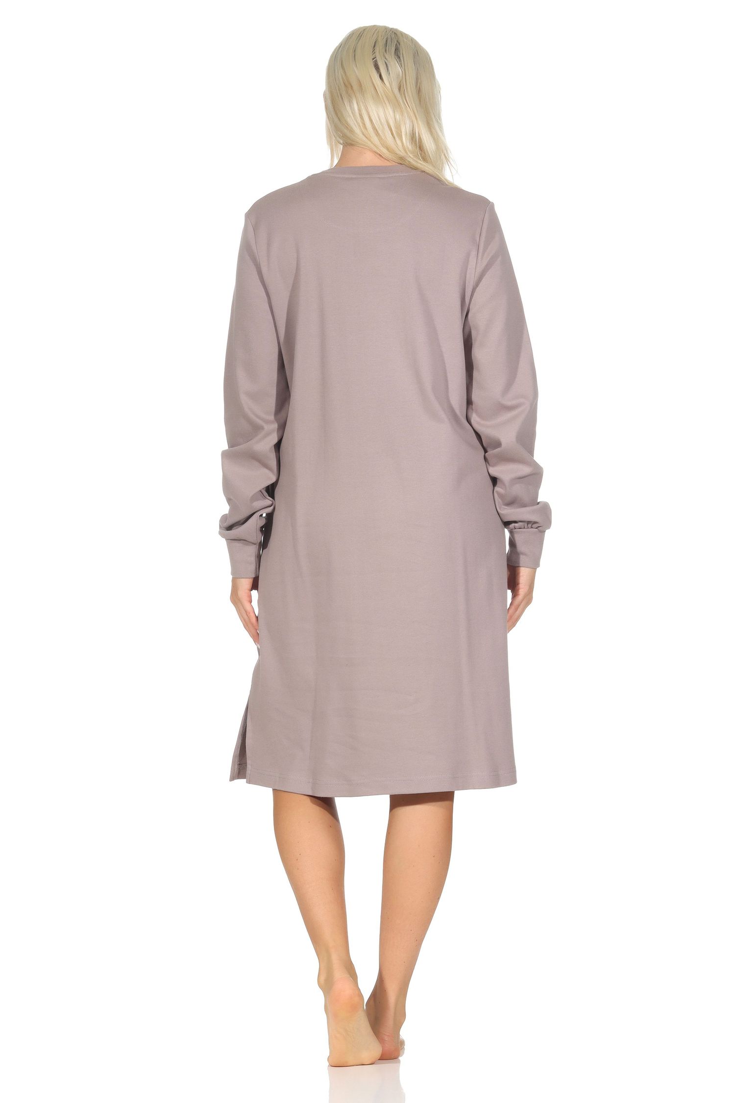 Normann Damen Nachthemd langarm mit Bündchen in Kuschel Interlock Qualität und Frontprint