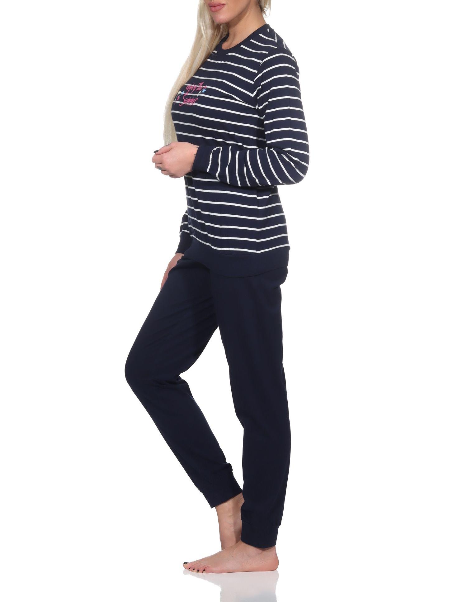 Damen langarm Pyjama, gestreifter Schlafanzug mit Bündchen "Enjoy The Summer" Damen langarm Pyjama, gestreifter Schlafanzug mit Bündchen "Enjoy The Summer"