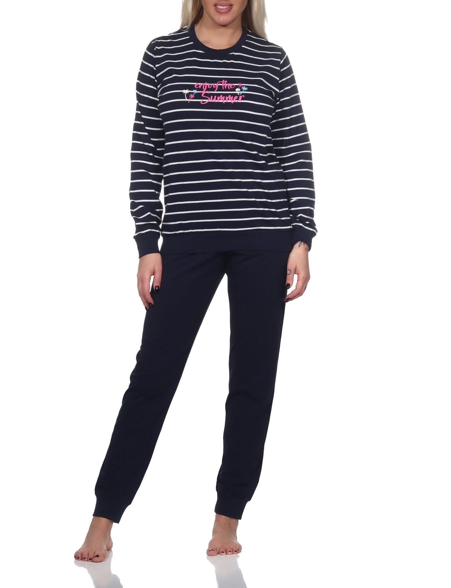 Damen langarm Pyjama, gestreifter Schlafanzug mit Bündchen "Enjoy The Summer"