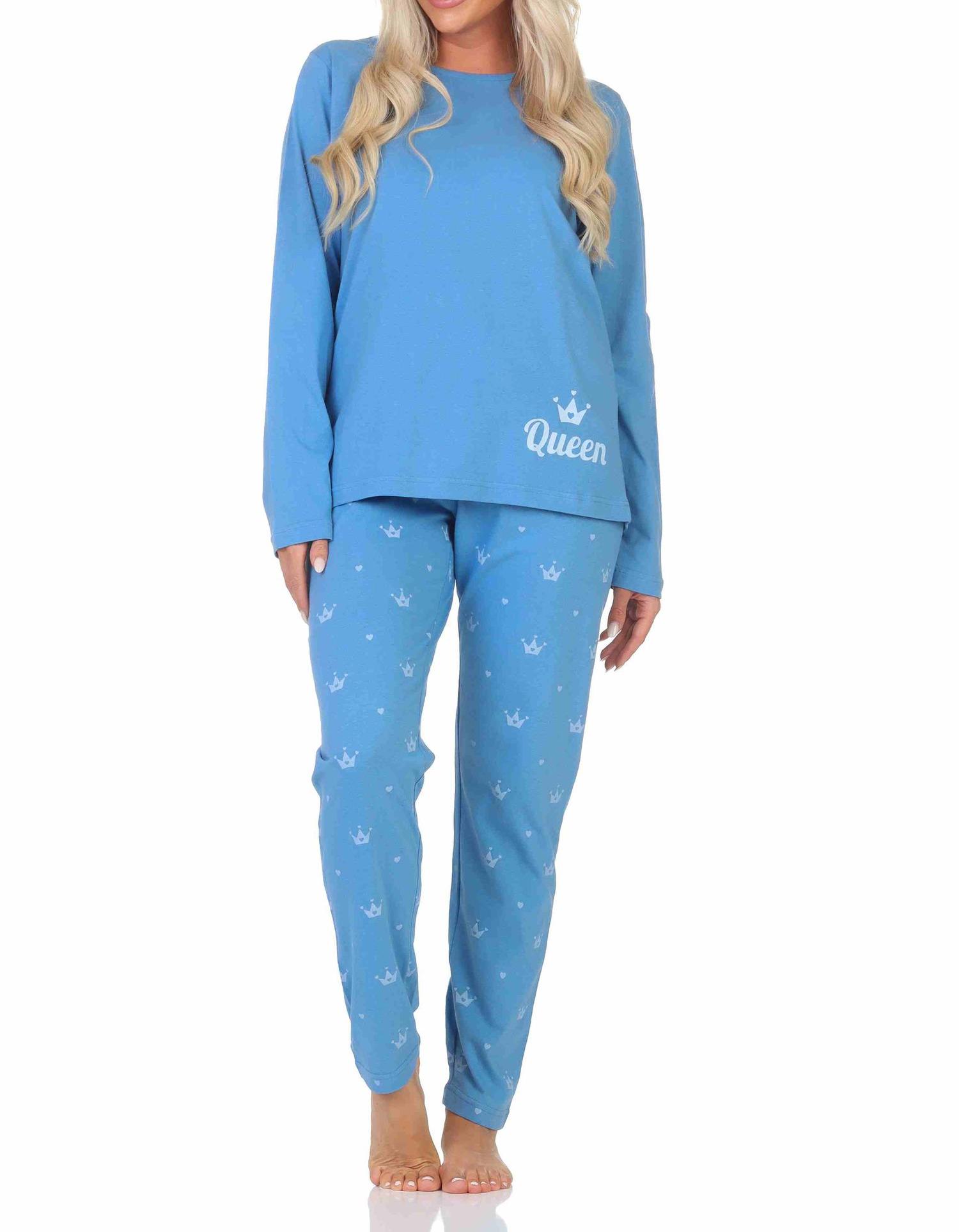 Normann Damen Schlafanzug lang Pyjama in toller Farbigkeit und mit Herz und Krone Motiv