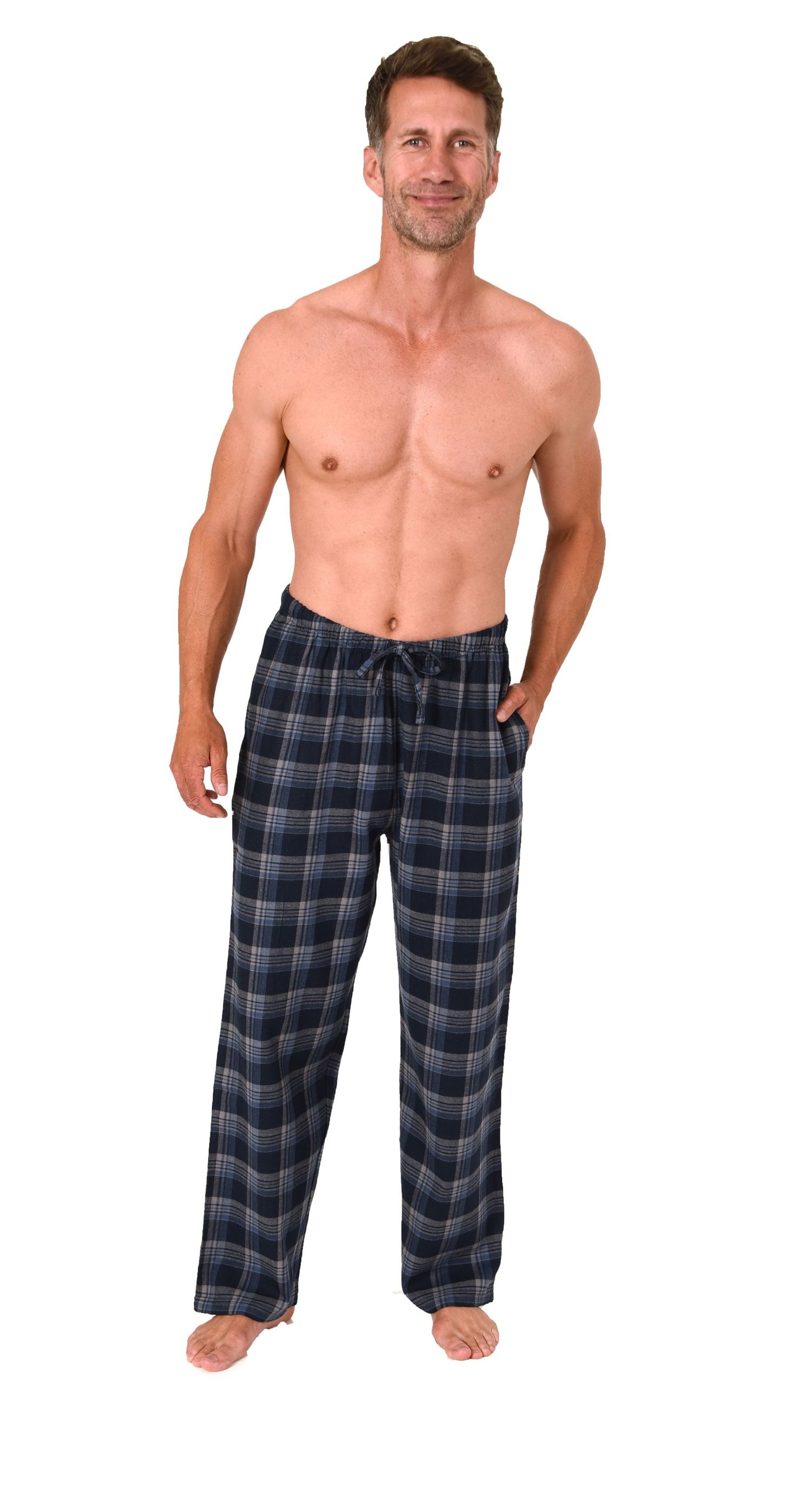 Normann Herren Flanell Schlafanzug Pyjama Hose in eleganter Karo Optik – auch in Übergröße