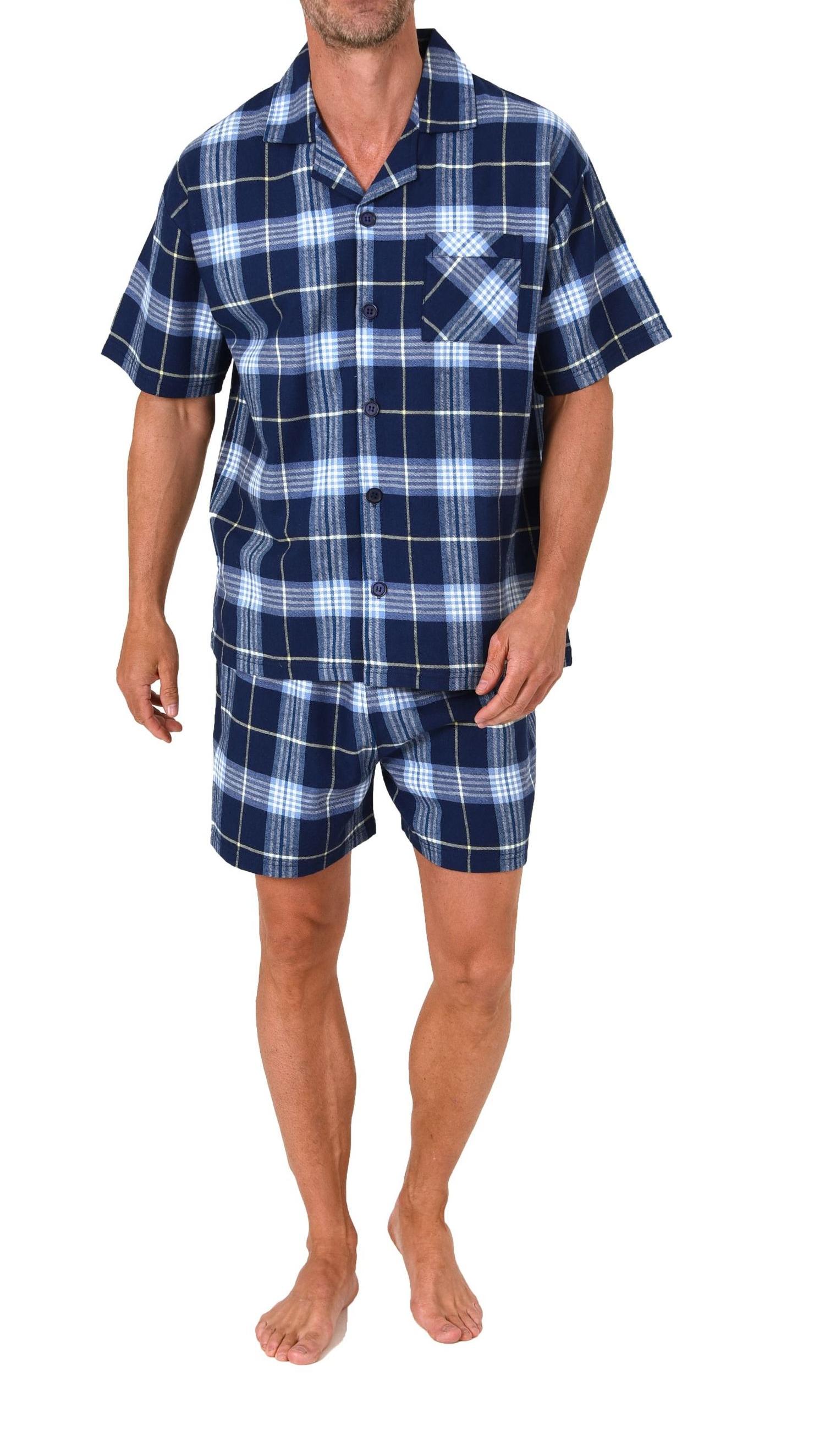 Normann Herren Flanell kurzarm Schlafanzug Shorty Pyjama – auch in Übergröße