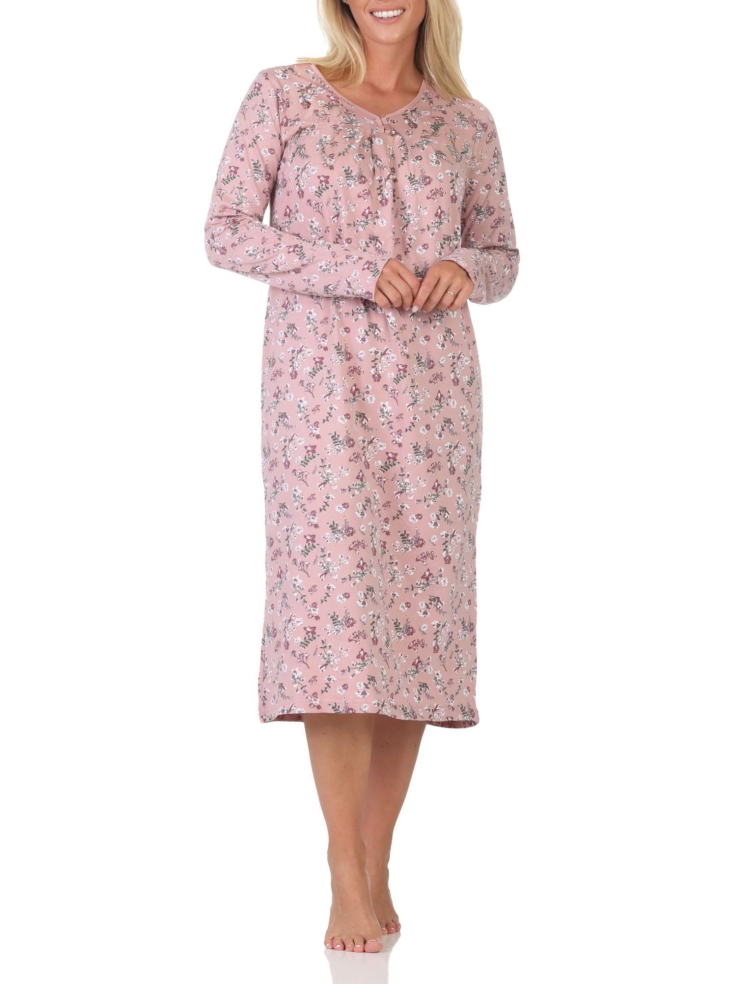 Elegantes frauliches Damen Nachthemd langarm in floralem Design von Normann