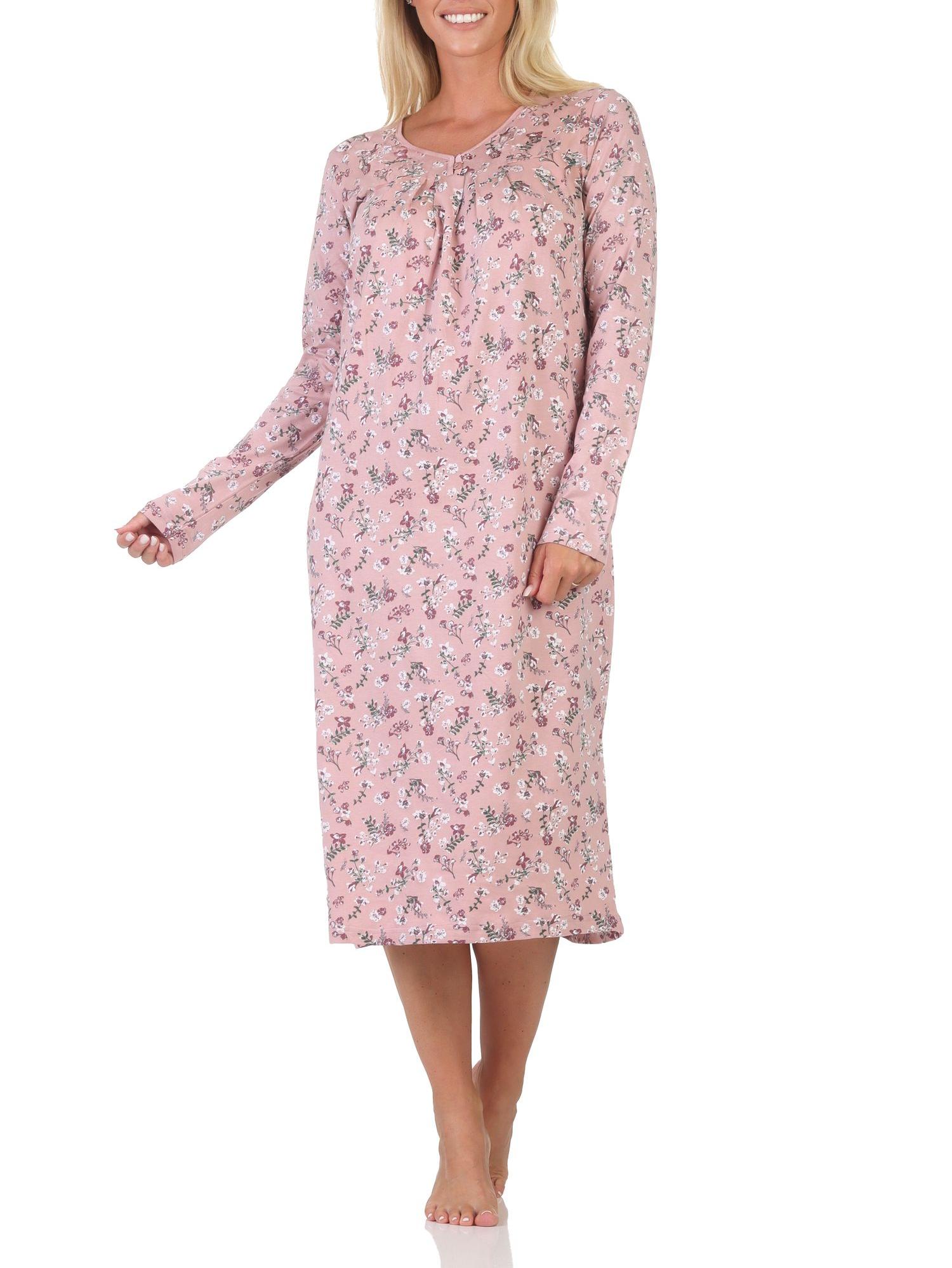 Elegantes frauliches Damen Nachthemd langarm in floralem Design von Normann