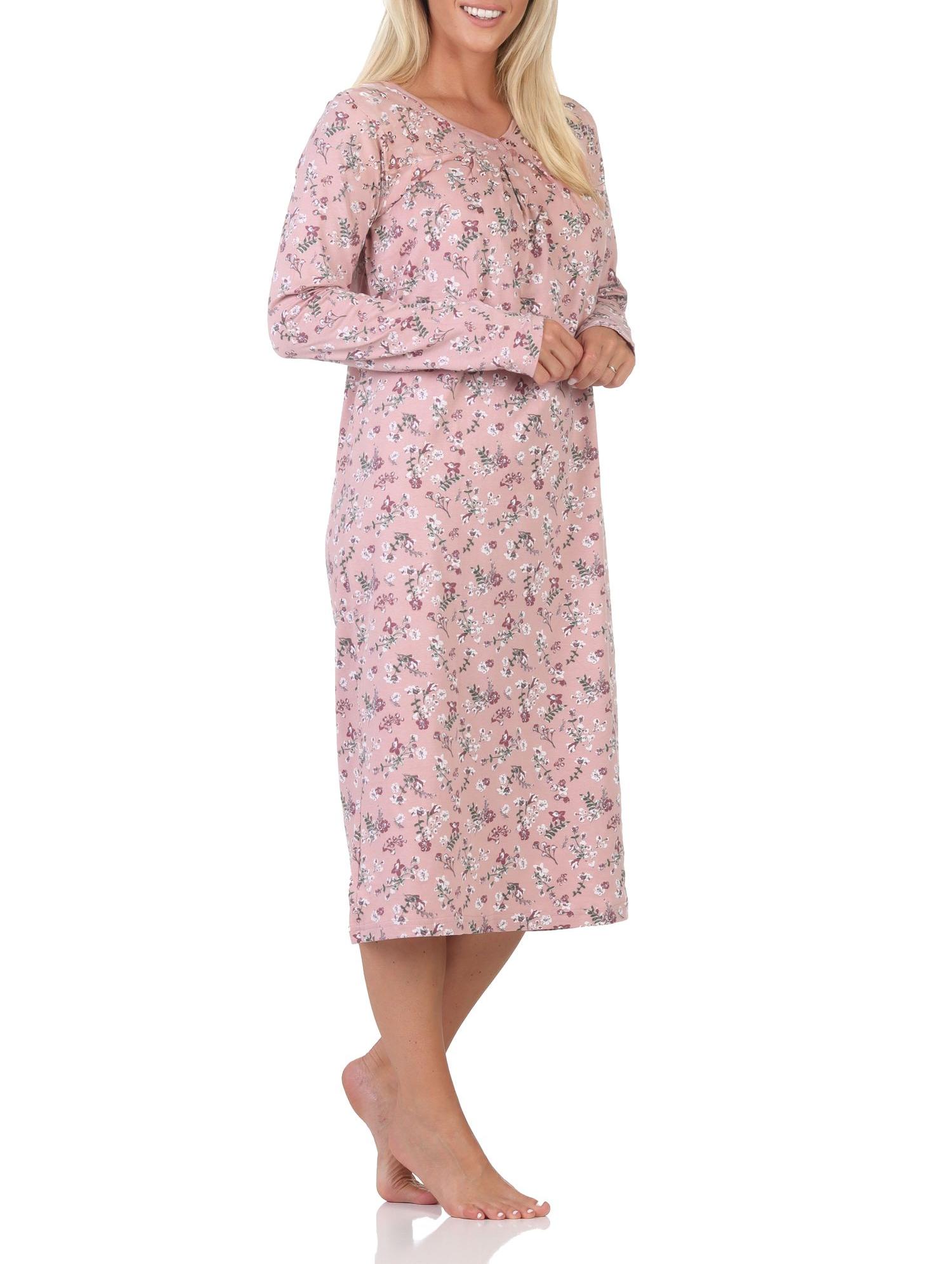 Elegantes frauliches Damen Nachthemd langarm in floralem Design von Normann
