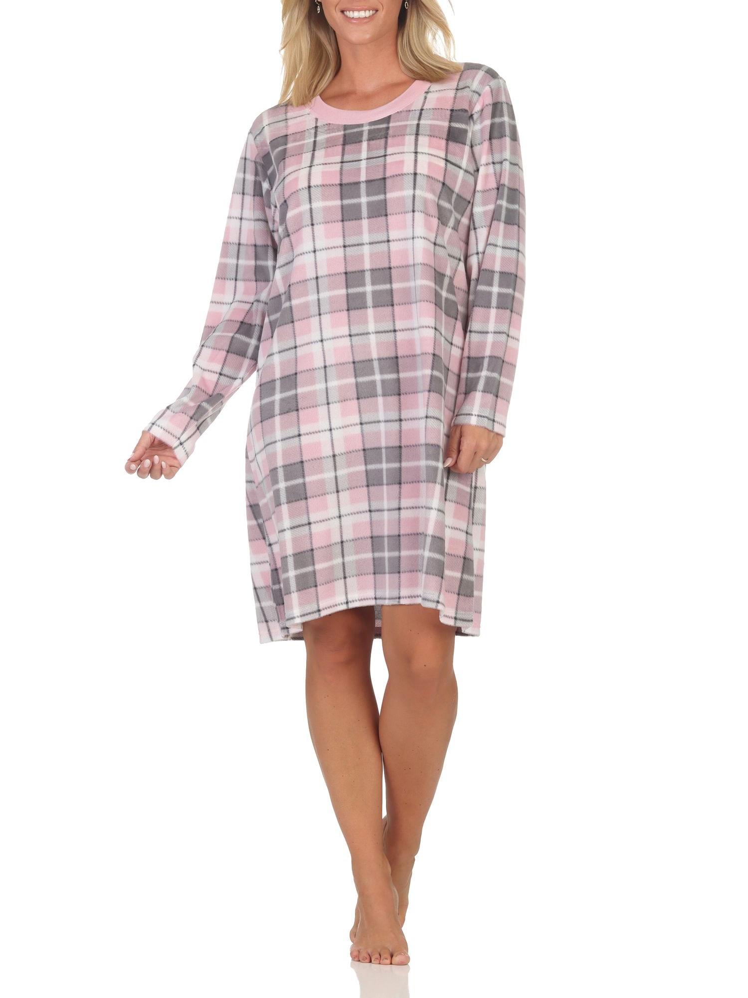 Normann Damen Fleece langarm Nachthemd Sleepshirt in edler Optik Normann Damen Fleece langarm Nachthemd Sleepshirt in edler Optik