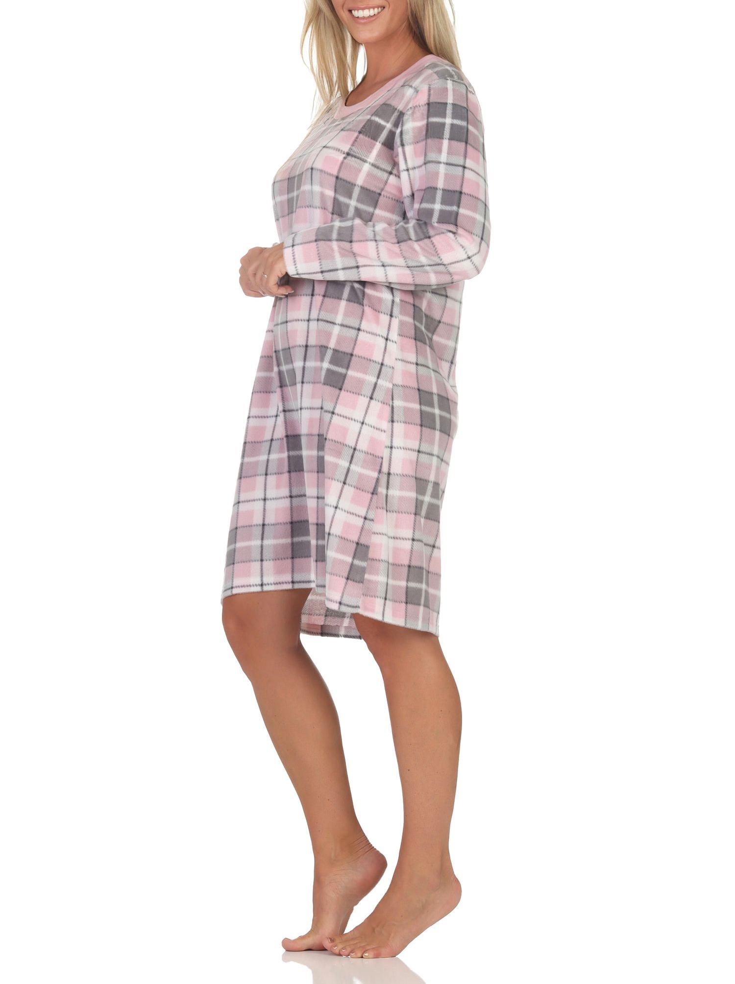 Normann Damen Fleece langarm Nachthemd Sleepshirt in edler Optik Normann Damen Fleece langarm Nachthemd Sleepshirt in edler Optik