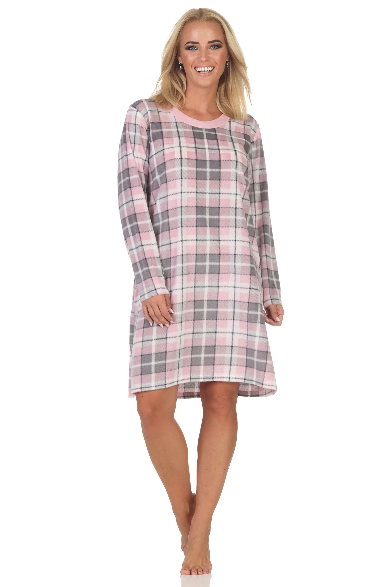 Normann Damen Fleece langarm Nachthemd Sleepshirt in edler Optik