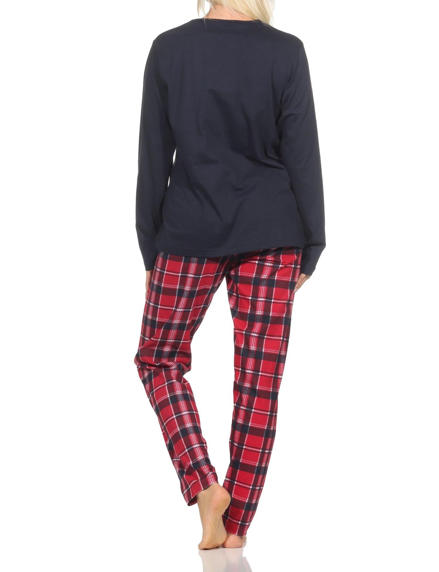 Normann Damen langarm Weihnachts Schlafanzug Pyjama mit lustigen Renntier Motiv