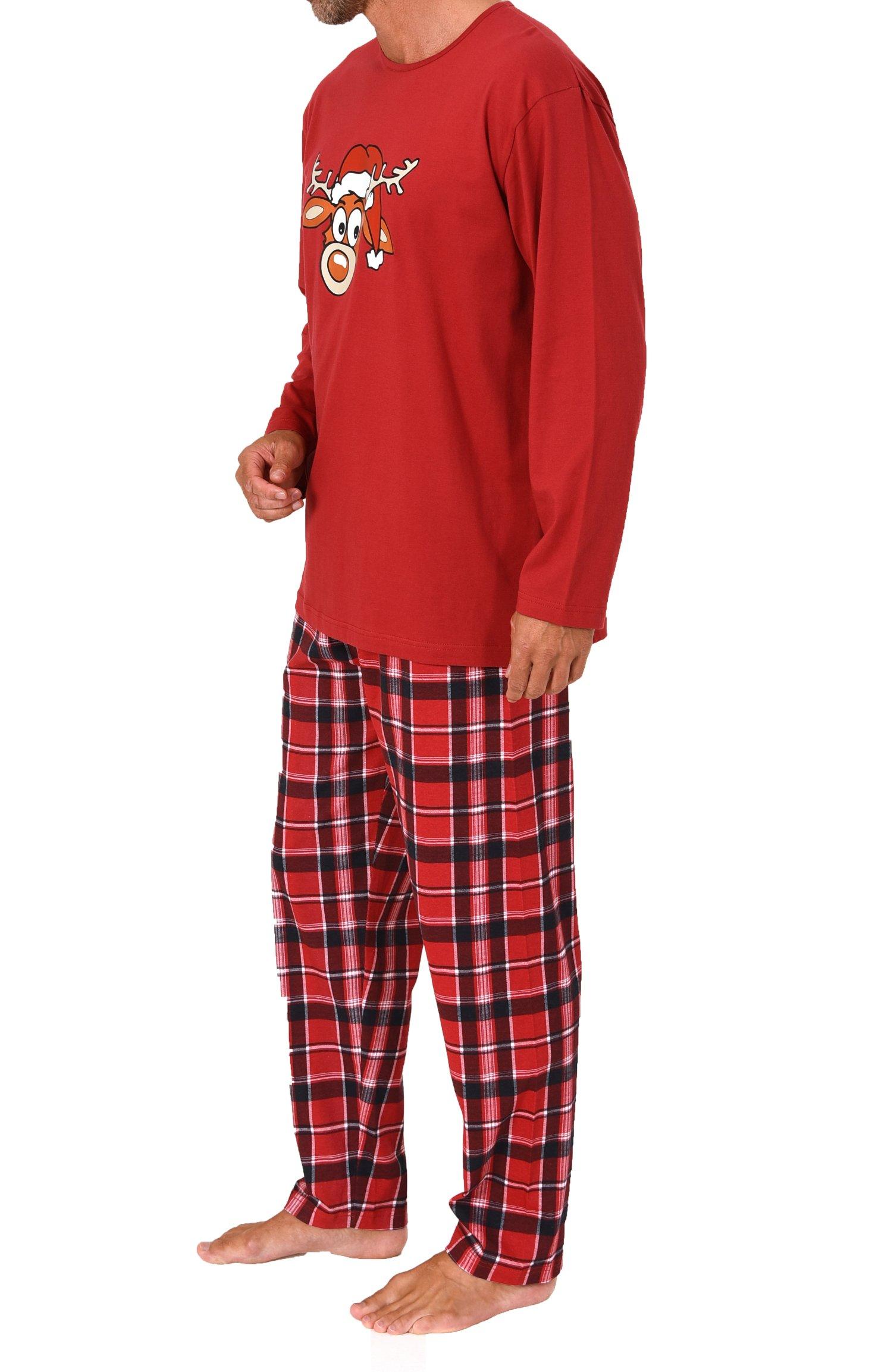 Normann Herren langarm Weihnachts Schlafanzug Pyjama mit lustigen Renntier Motiv