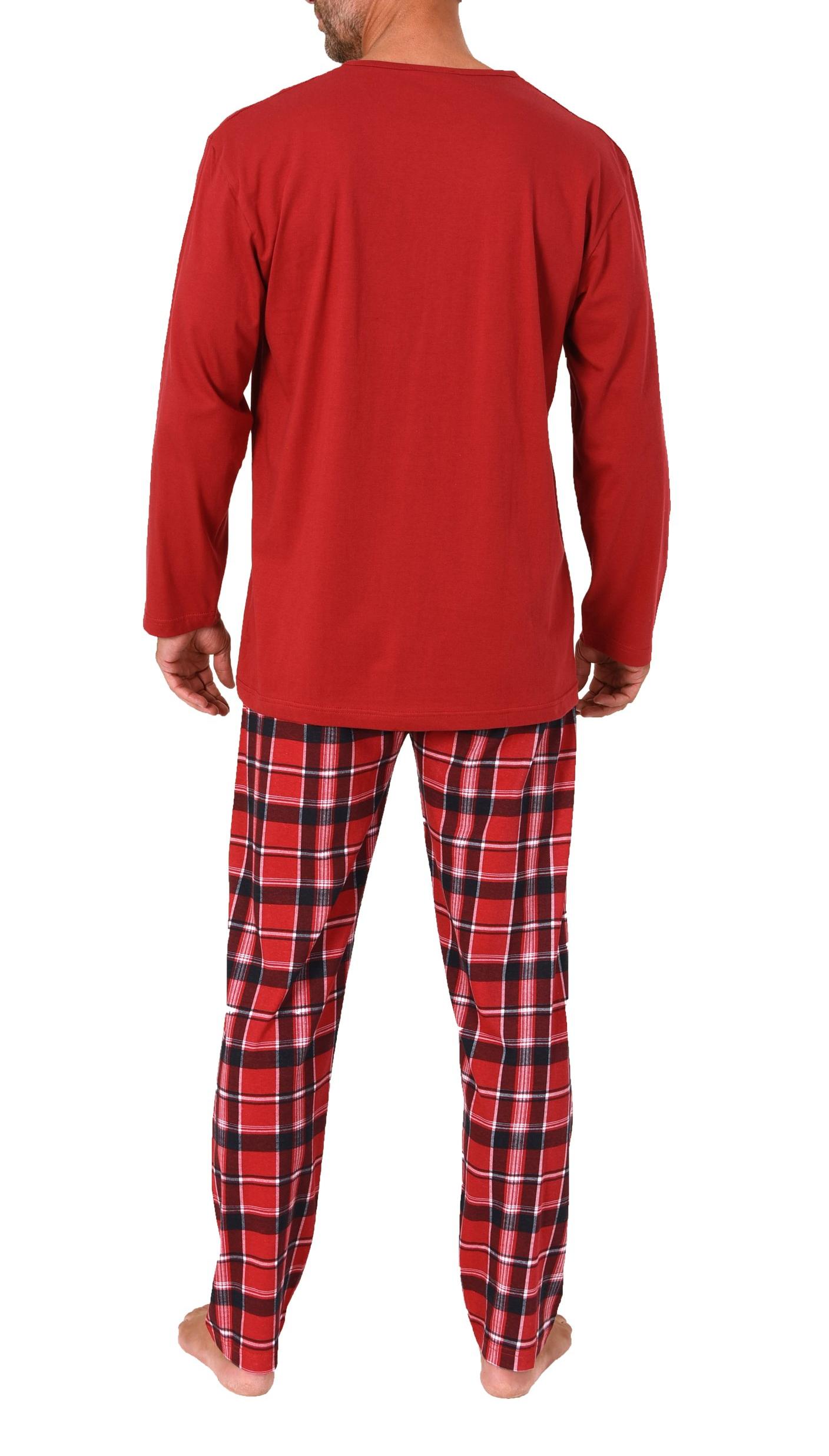 Normann Herren langarm Weihnachts Schlafanzug Pyjama mit lustigen Renntier Motiv
