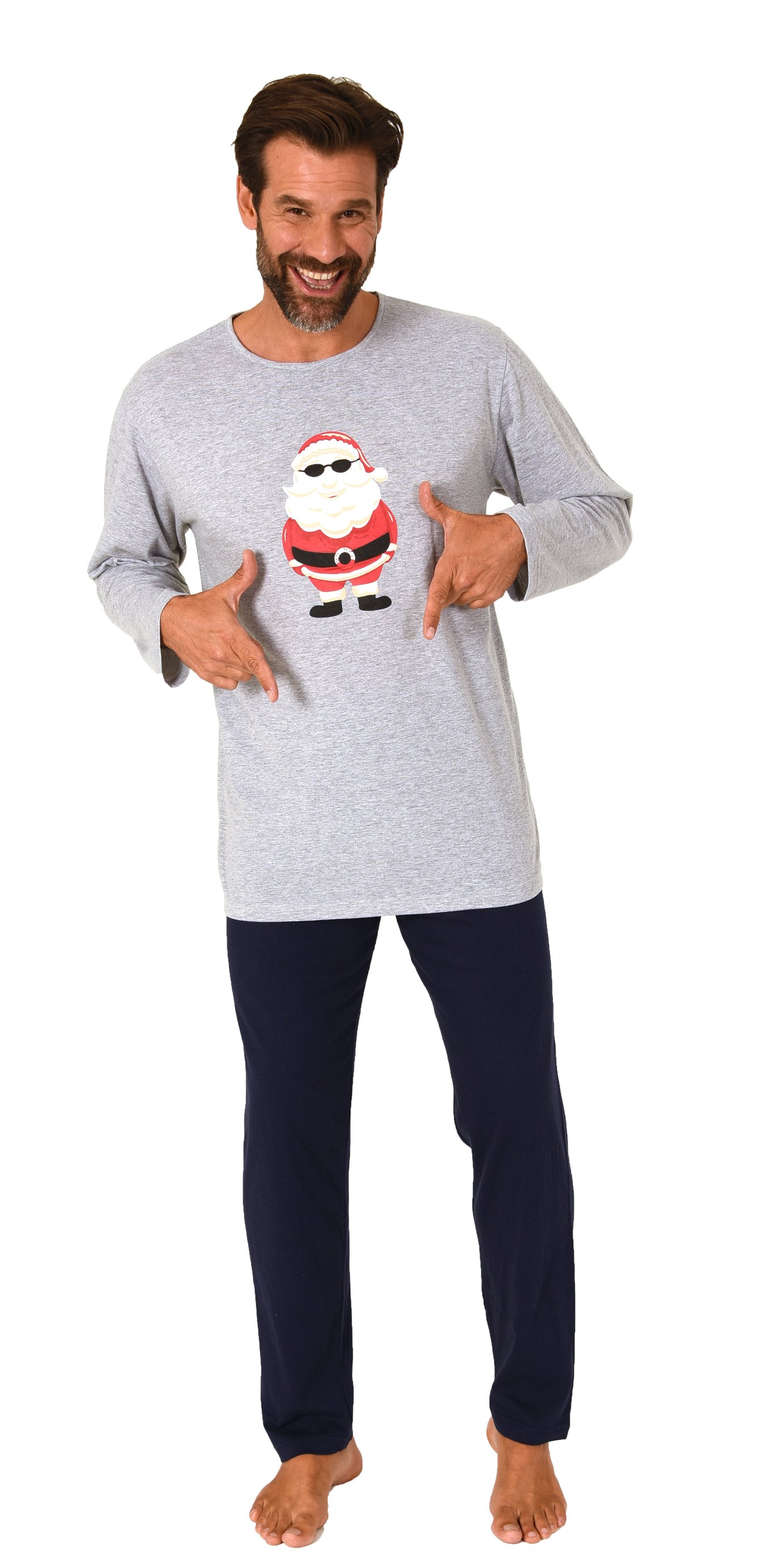Normann Herren langarm Weihnachts Schlafanzug Pyjama mit lustigen Nikolaus Motiv
