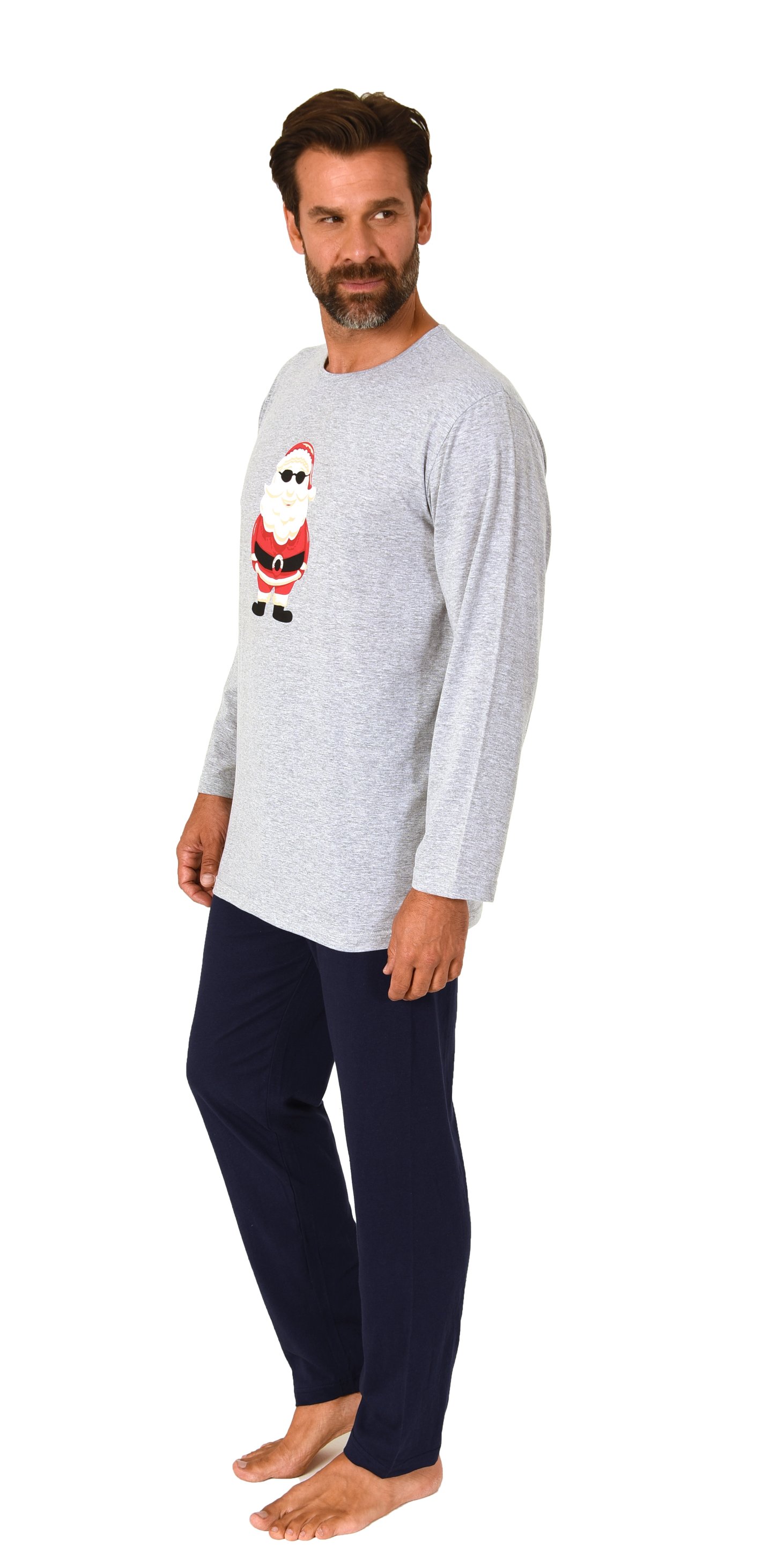 Normann Herren langarm Weihnachts Schlafanzug Pyjama mit lustigen Nikolaus Motiv