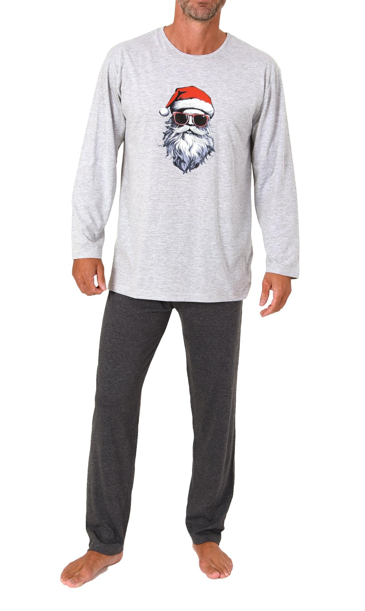 Normann Herren langarm Weihnachts Schlafanzug Pyjama mit lustigen Nikolaus Motiv
