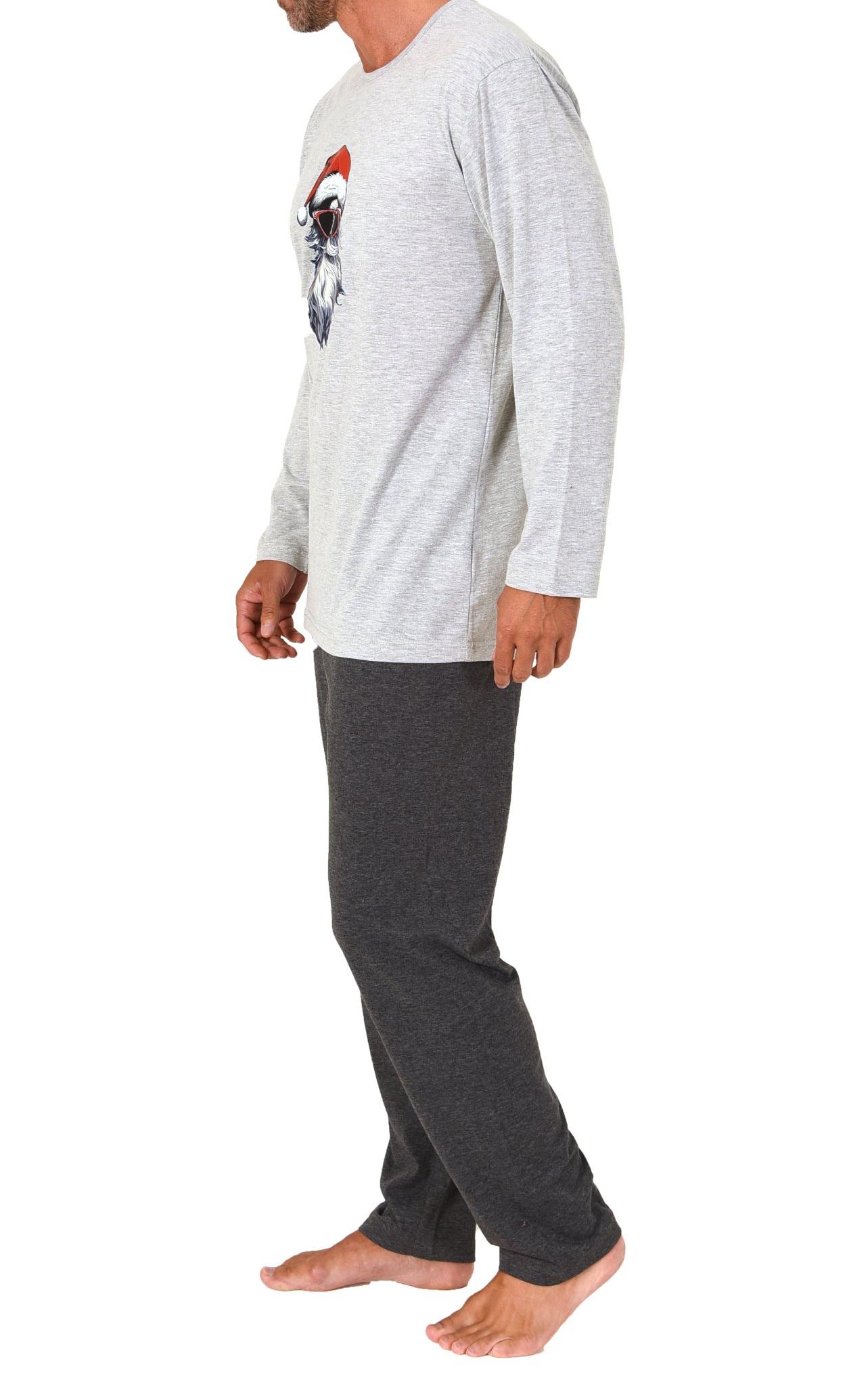 Normann Herren langarm Weihnachts Schlafanzug Pyjama mit lustigen Nikolaus Motiv