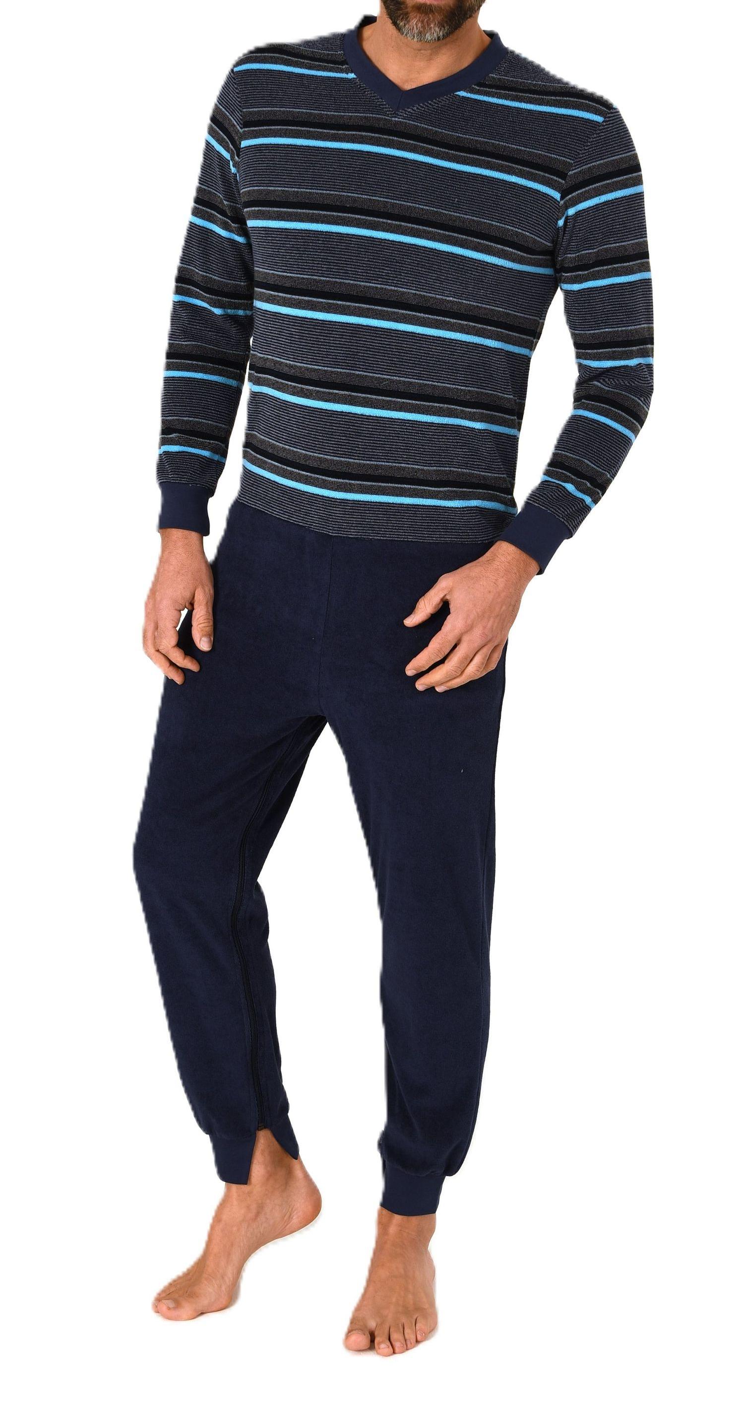 Herren Frottee Pflegeoverall Einteiler Schlafanzug mit Reissverschluss am Rücken und Bein