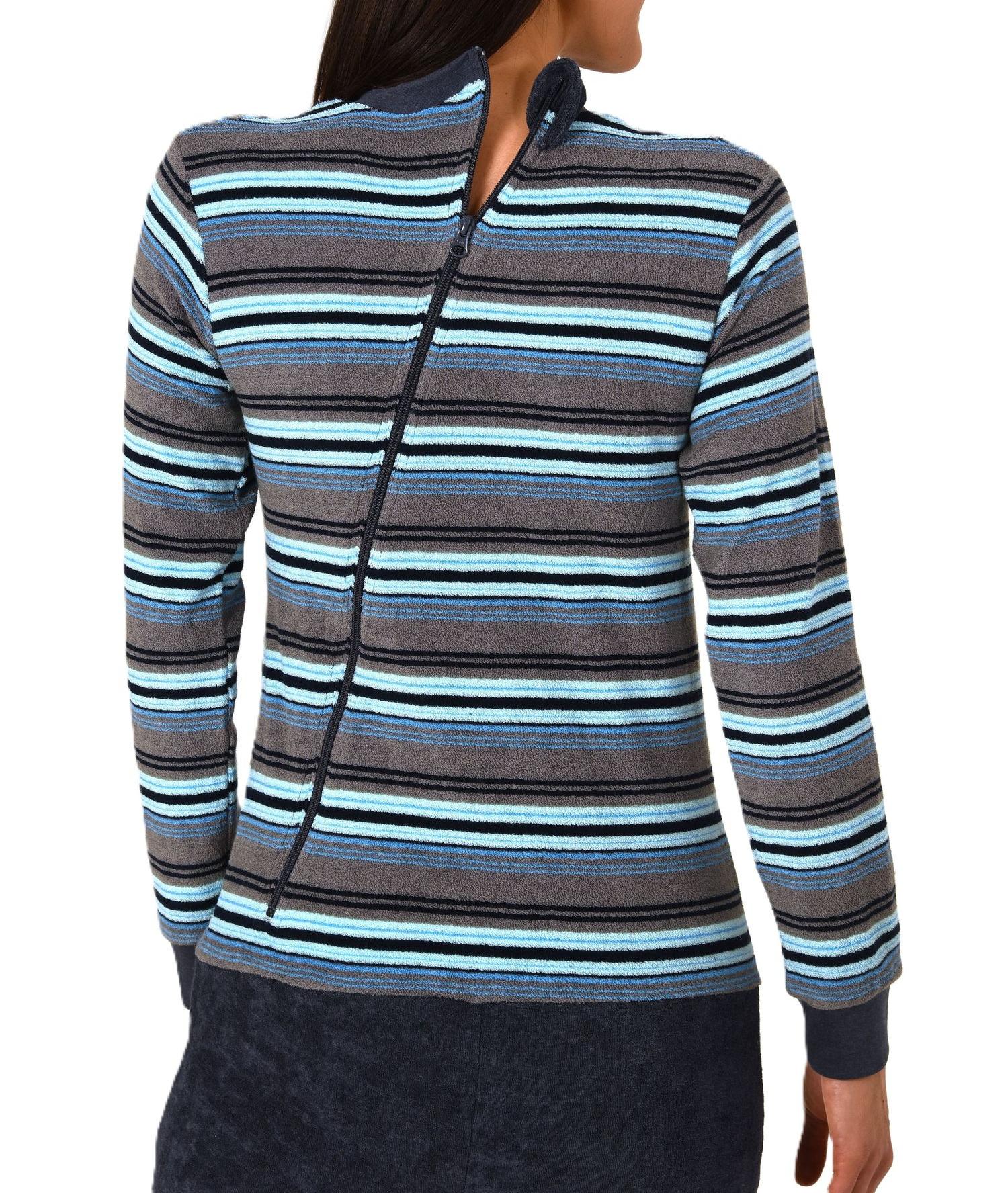 Damen Frottee Pflegeoverall Einteiler Schlafanzug mit Reissverschluss am Rücken und Bein