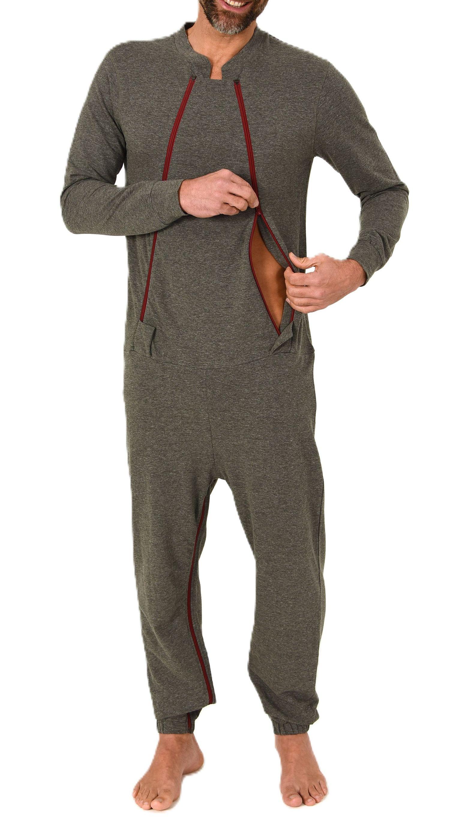 Herren Pflegeoverall langarm Einteiler Schlafanzug mit Reissverschluss Vorne und am Bein