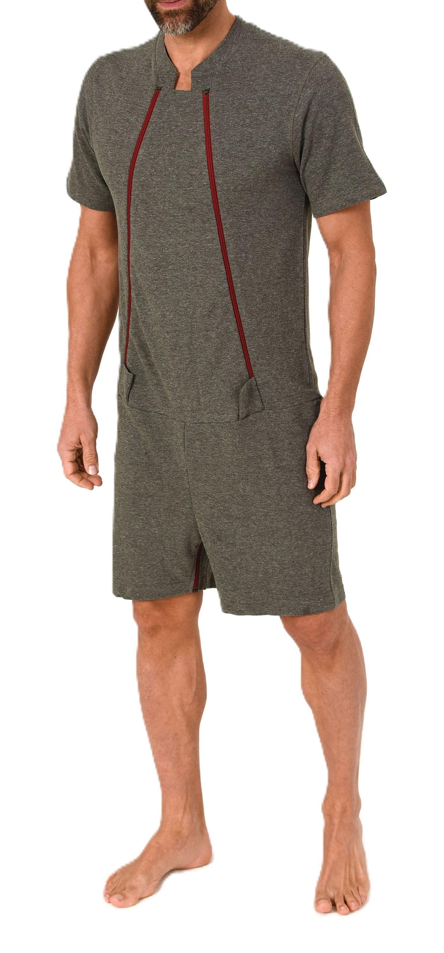 Herren Pflegeoverall kurzarm Einteiler Schlafanzug mit Reissverschluss Vorne und am Bein