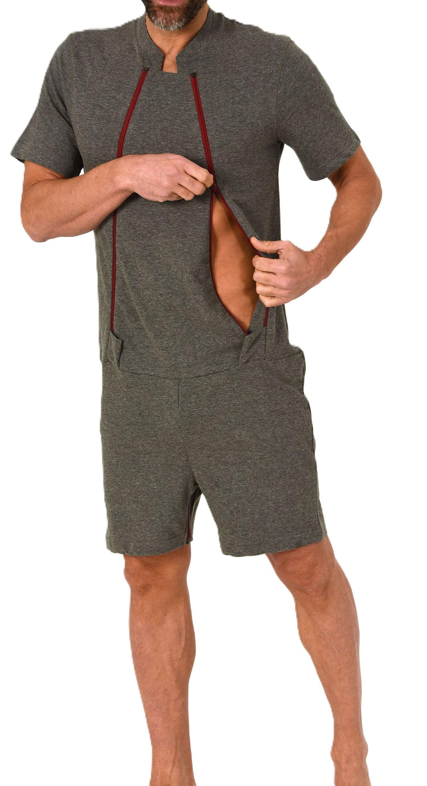 Herren Pflegeoverall kurzarm Einteiler Schlafanzug mit Reissverschluss Vorne und am Bein