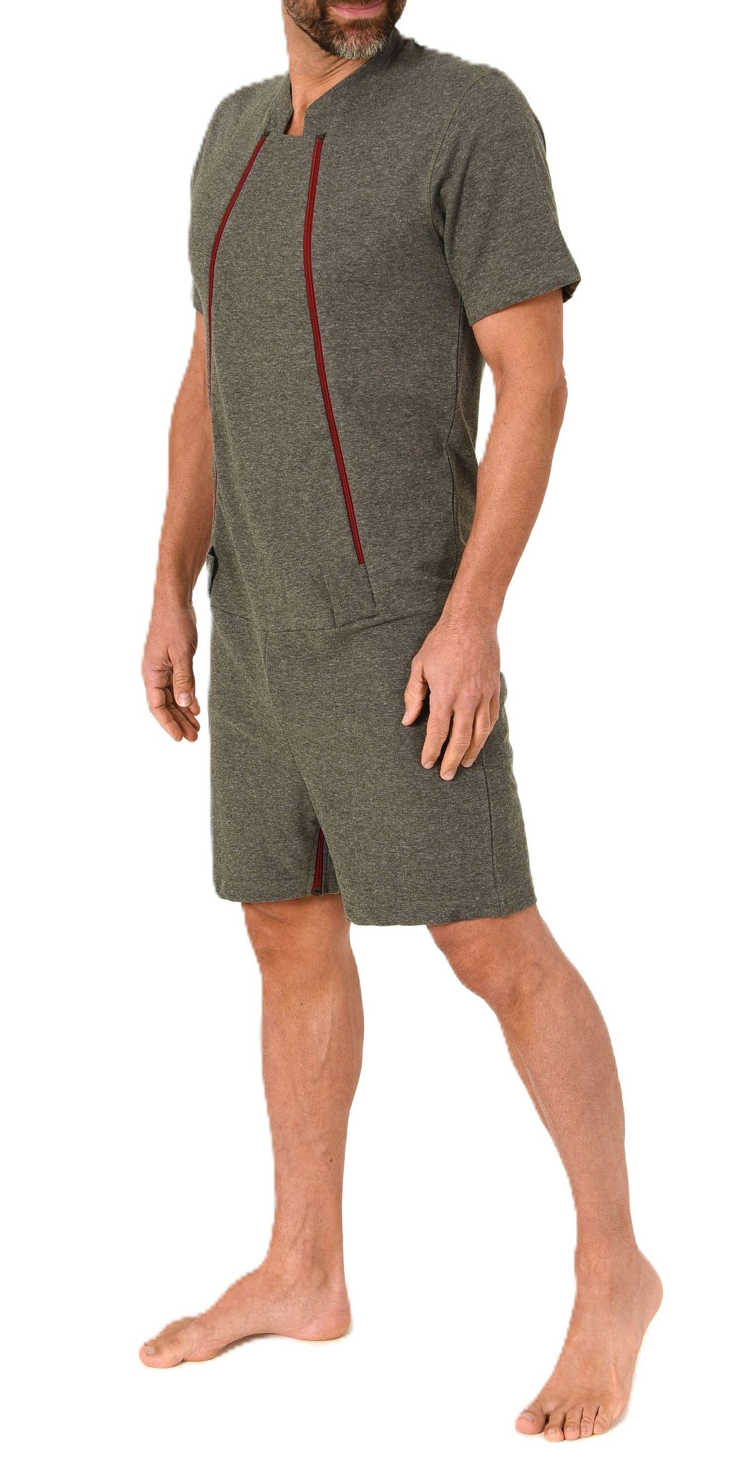 Herren Pflegeoverall kurzarm Einteiler Schlafanzug mit Reissverschluss Vorne und am Bein
