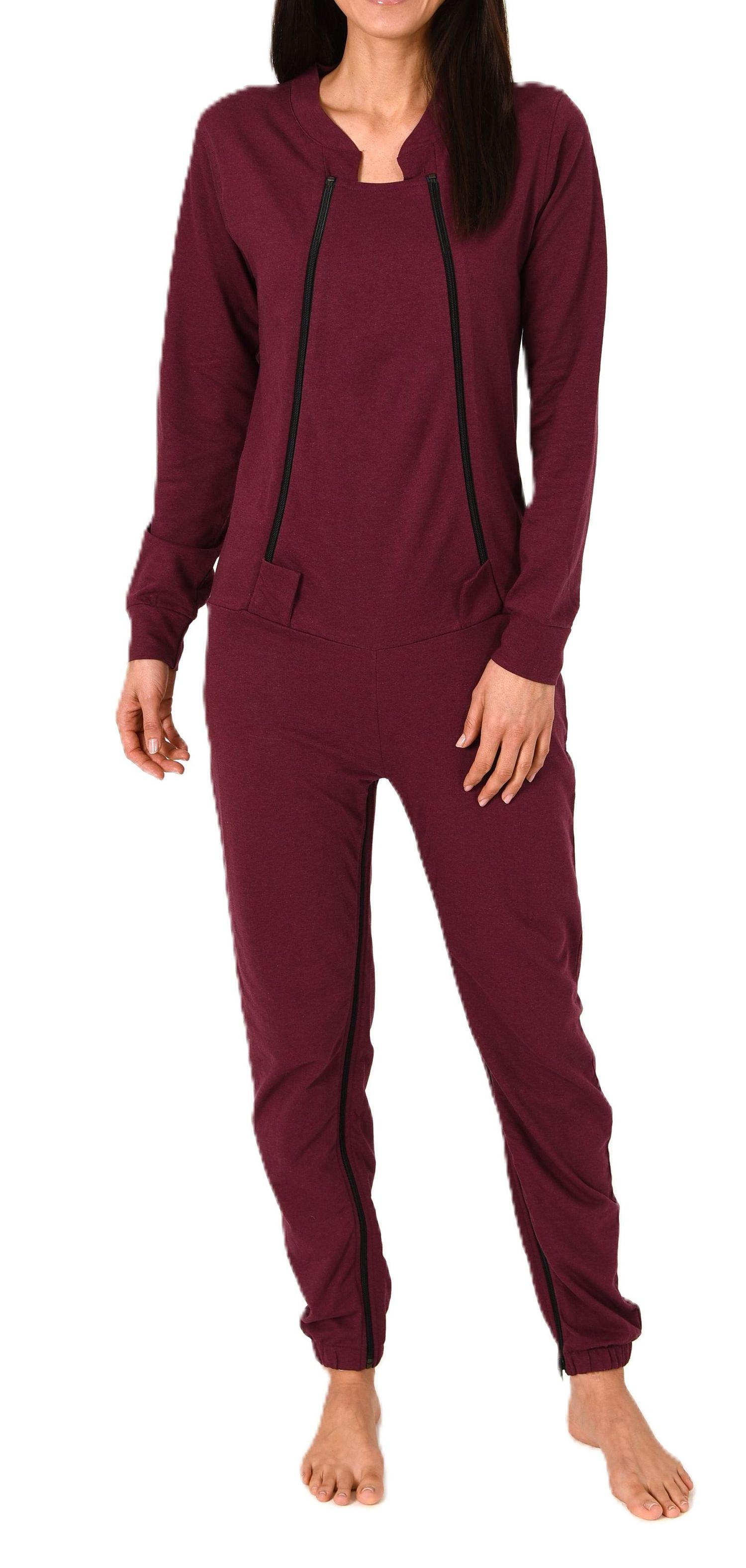 Damen Pflegeoverall langarm Einteiler Schlafanzug mit Reissverschluss Vorne und am Bein Damen Pflegeoverall langarm Einteiler Schlafanzug mit Reissverschluss Vorne und am Bein