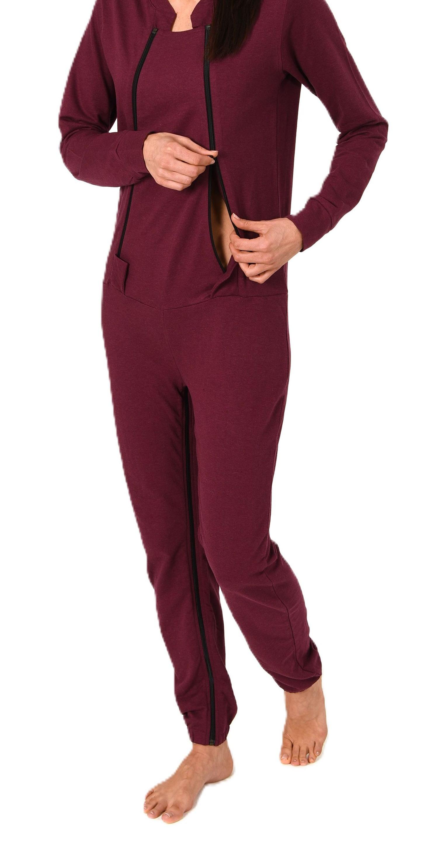 Damen Pflegeoverall langarm Einteiler Schlafanzug mit Reissverschluss Vorne und am Bein Damen Pflegeoverall langarm Einteiler Schlafanzug mit Reissverschluss Vorne und am Bein