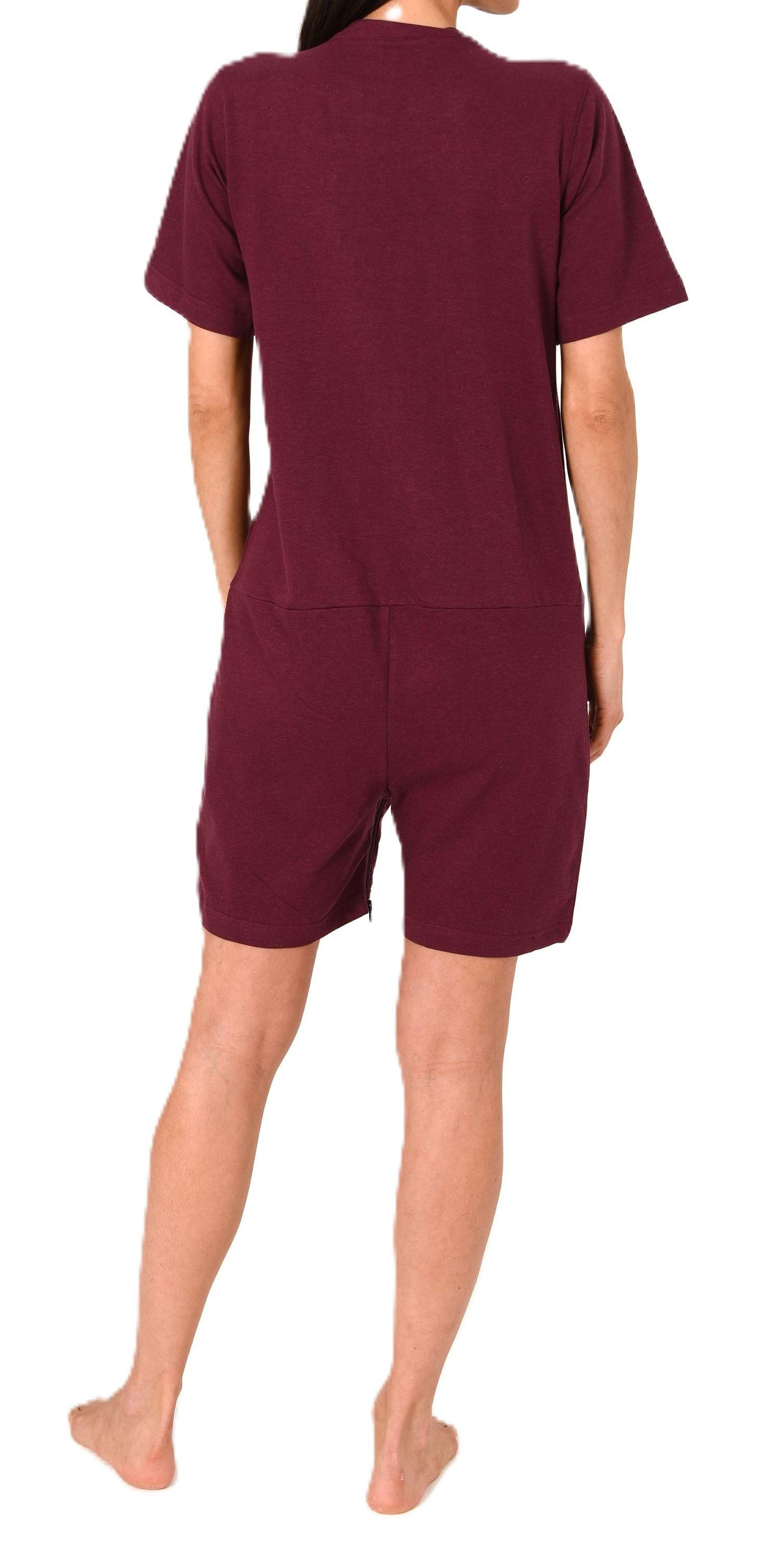 Damen Pflegeoverall kurzarm Einteiler Schlafanzug mit Reissverschluss Vorne und am Bein