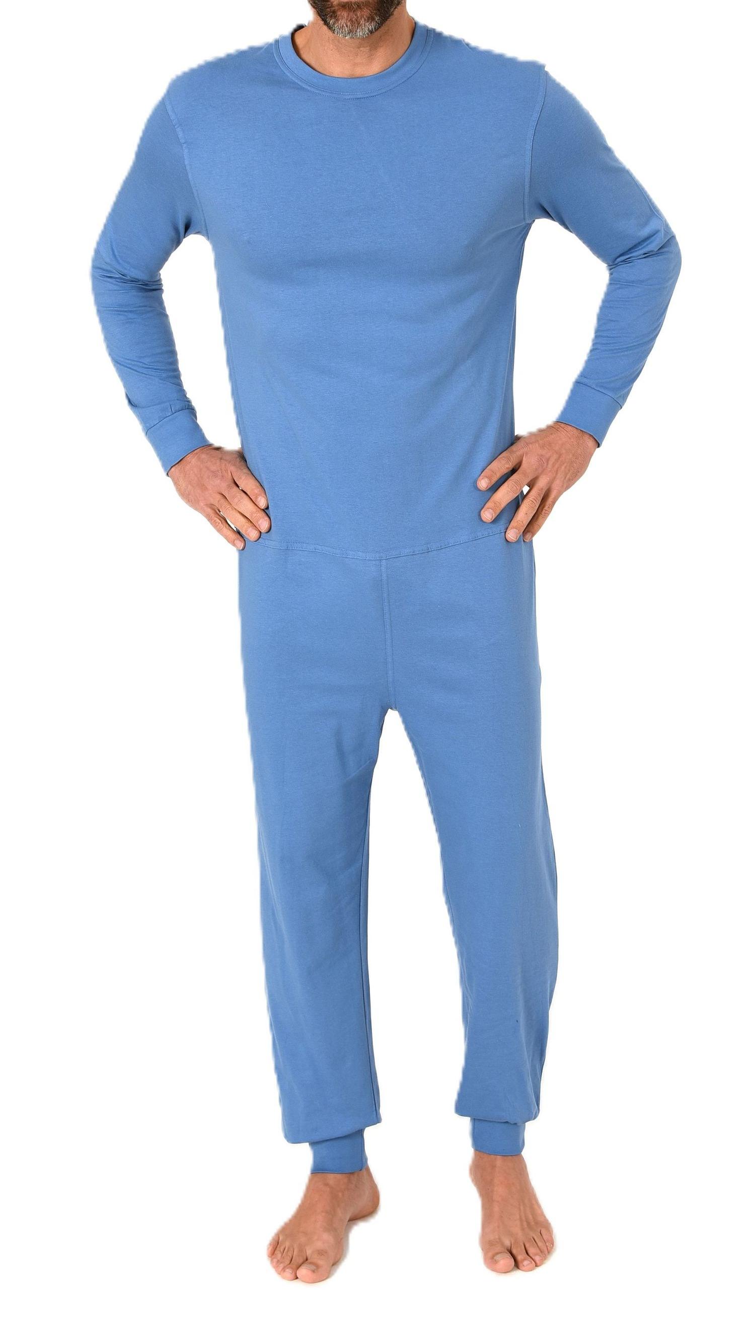 Herren Pflegeoverall langarm Einteiler Schlafanzug mit Reißverschluss am Rücken