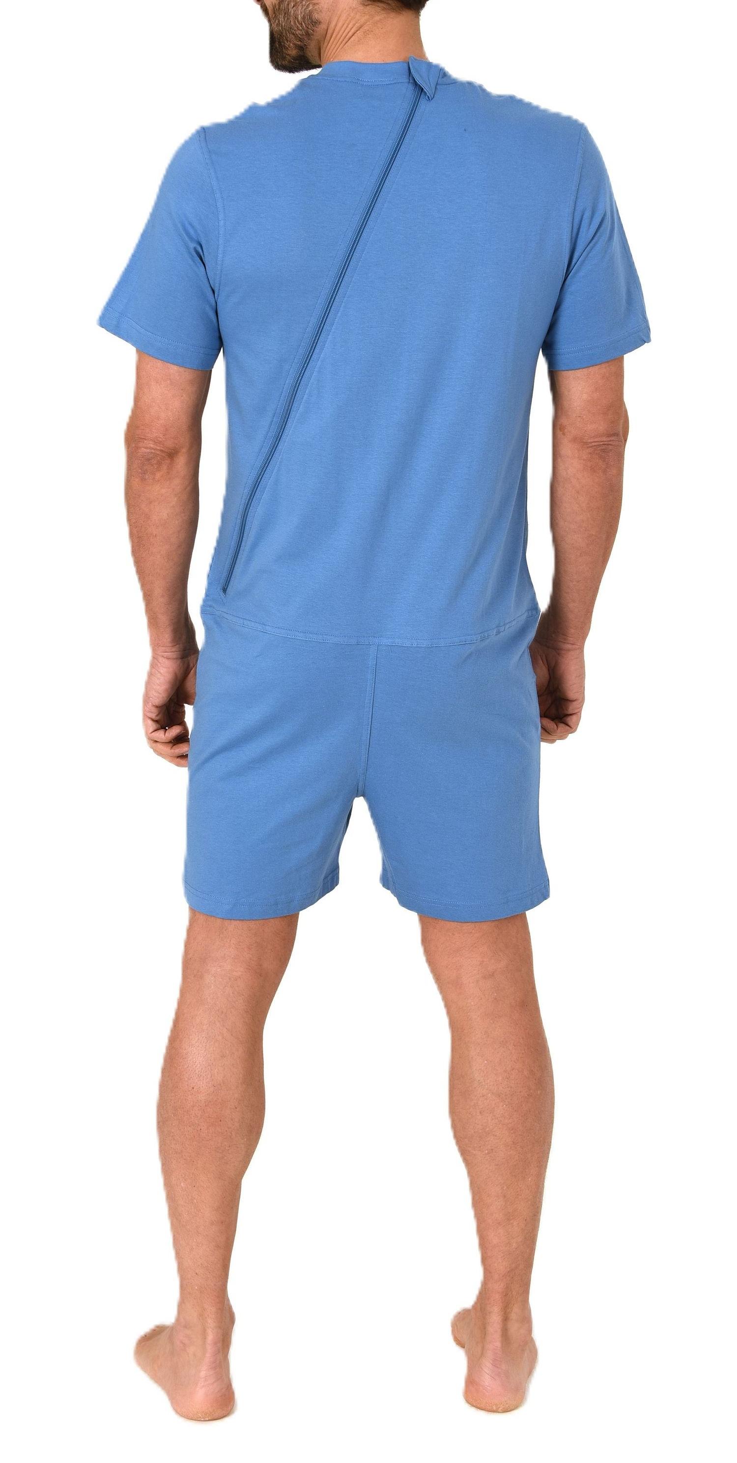 Herren Pflegeoverall kurzarm Einteiler Schlafanzug mit Reißverschluss am Rücken Herren Pflegeoverall kurzarm Einteiler Schlafanzug mit Reißverschluss am Rücken