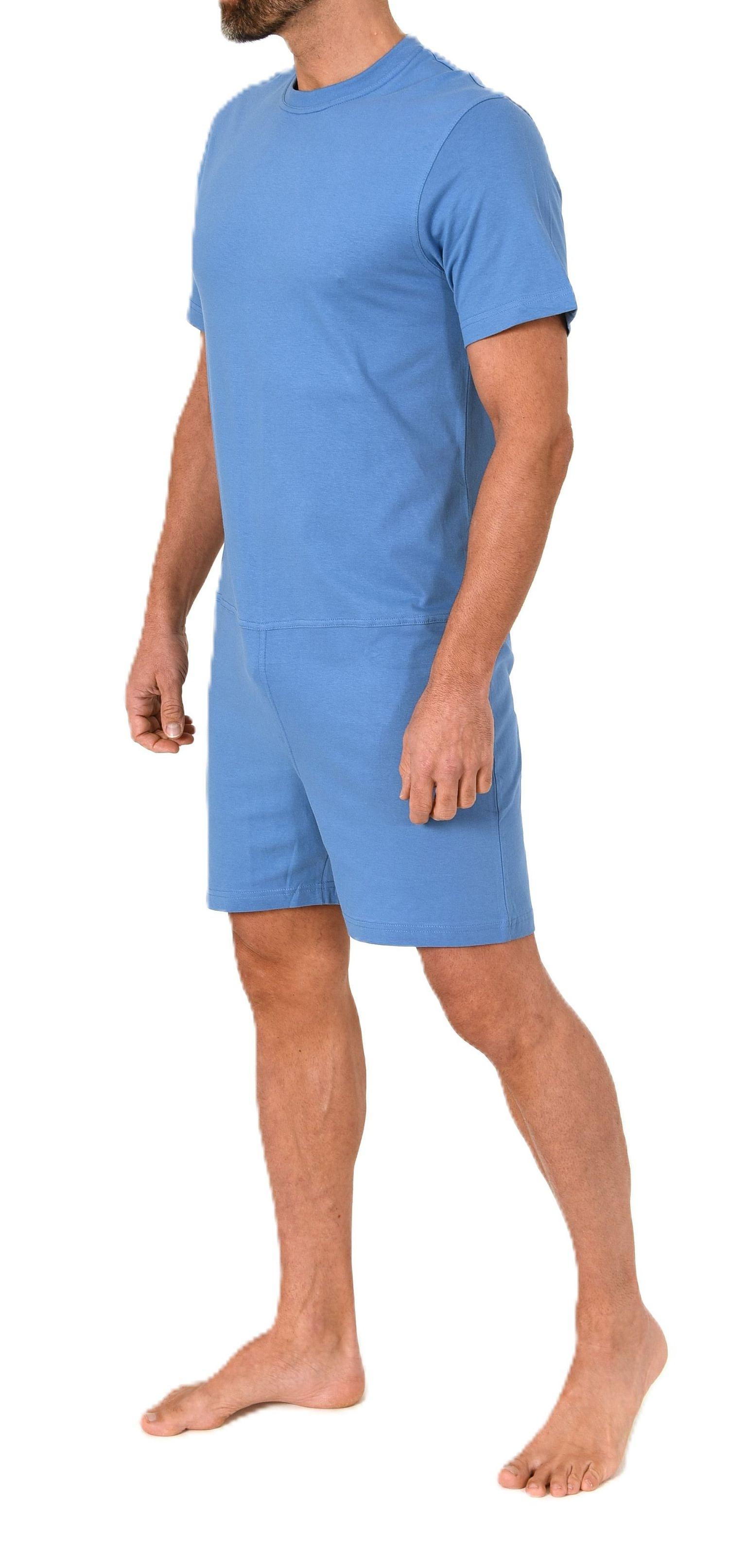 Herren Pflegeoverall kurzarm Einteiler Schlafanzug mit Reißverschluss am Rücken