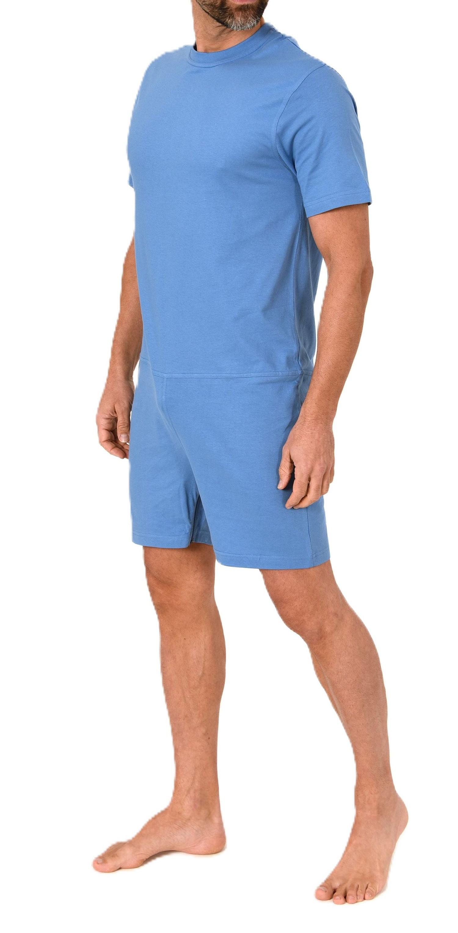 Herren Pflegeoverall kurzarm Einteiler Schlafanzug mit Reißverschluss am Bein