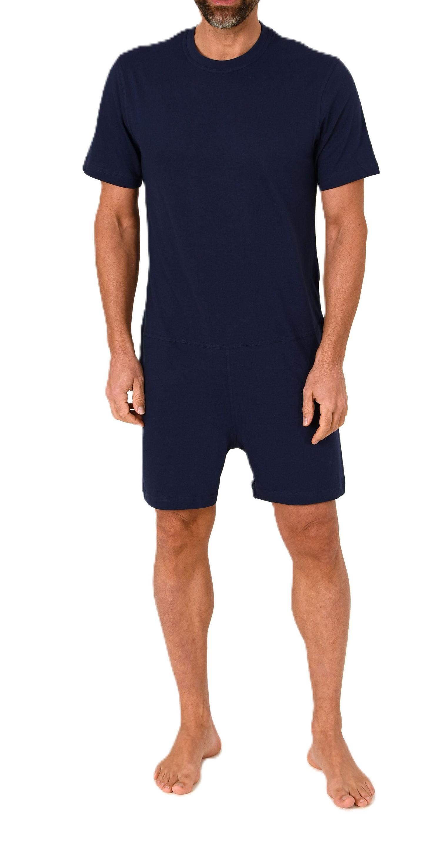 Herren Pflegeoverall kurzarm Einteiler Schlafanzug mit Reißverschluss am Bein