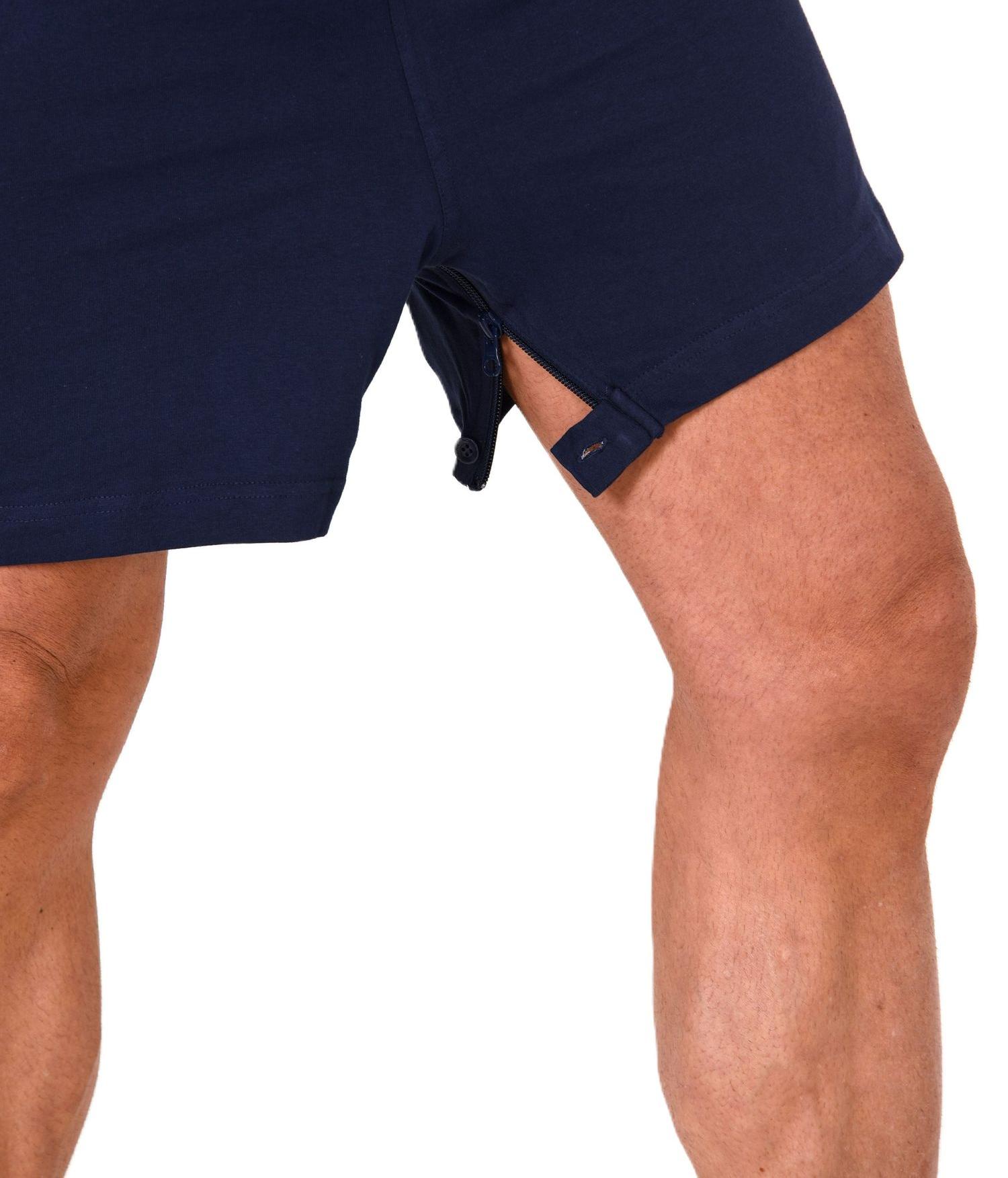 Herren Pflegeoverall kurzarm Einteiler Schlafanzug mit Reißverschluss am Bein