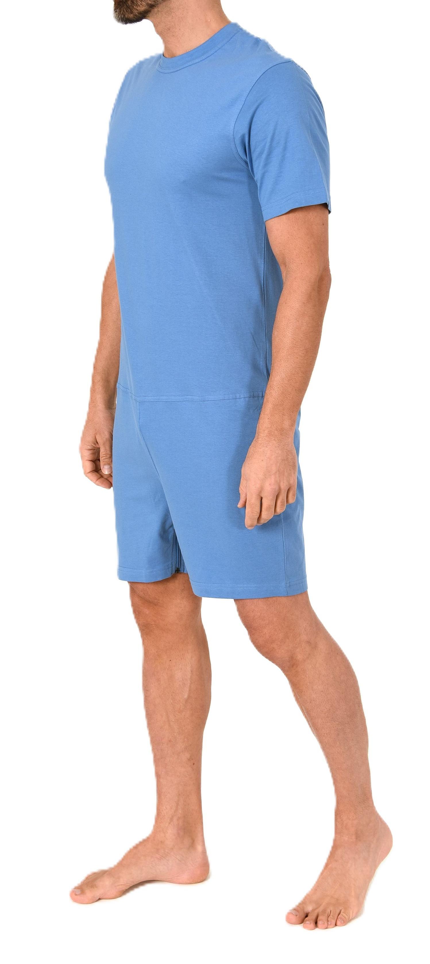 Herren Pflegeoverall kurzarm Einteiler Schlafanzug mit Reißverschluss am Bein