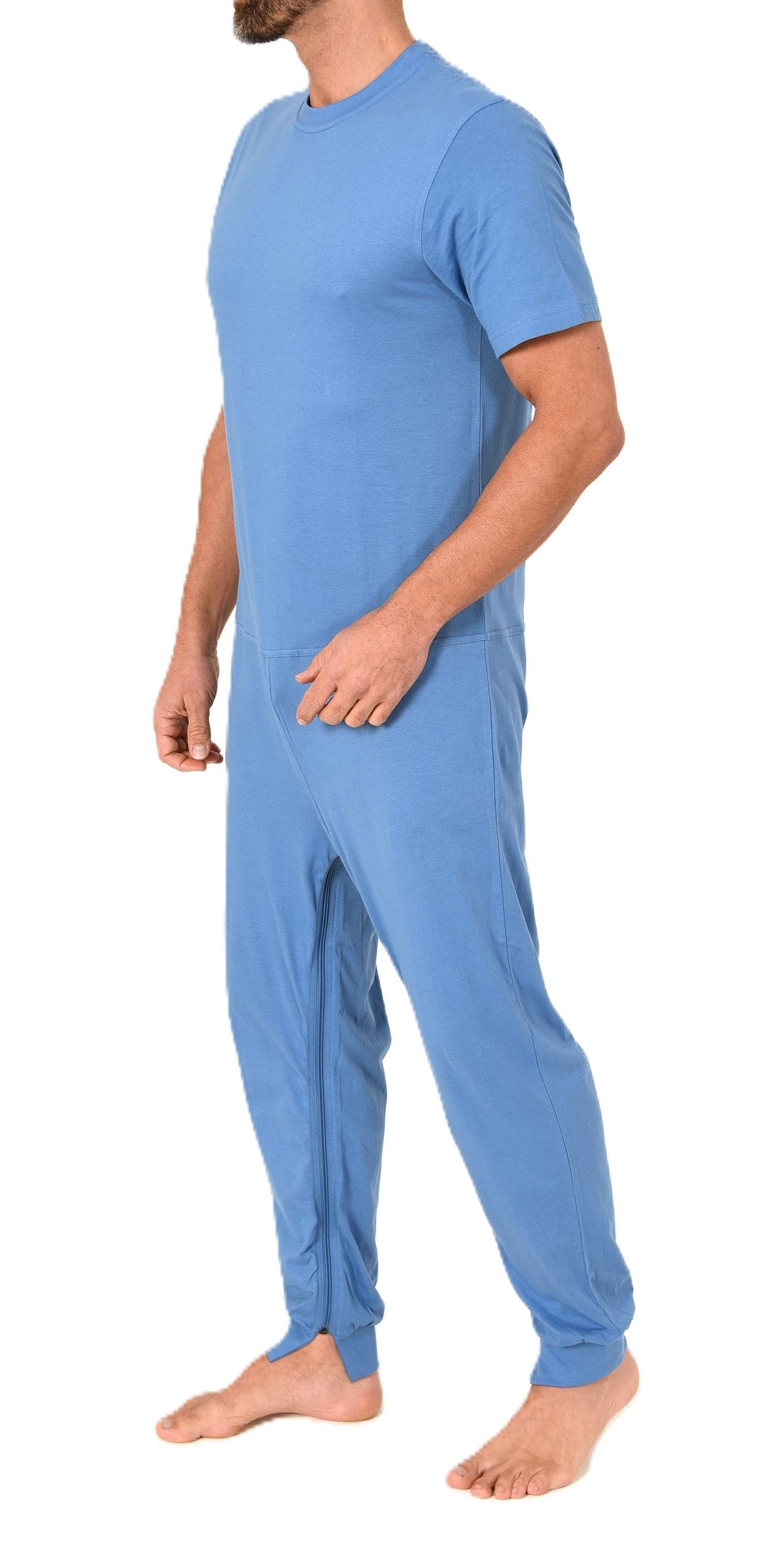 Herren Pflegeoverall kurzarm Schlafanzug mit langen Bein und Reißverschluss am Bein