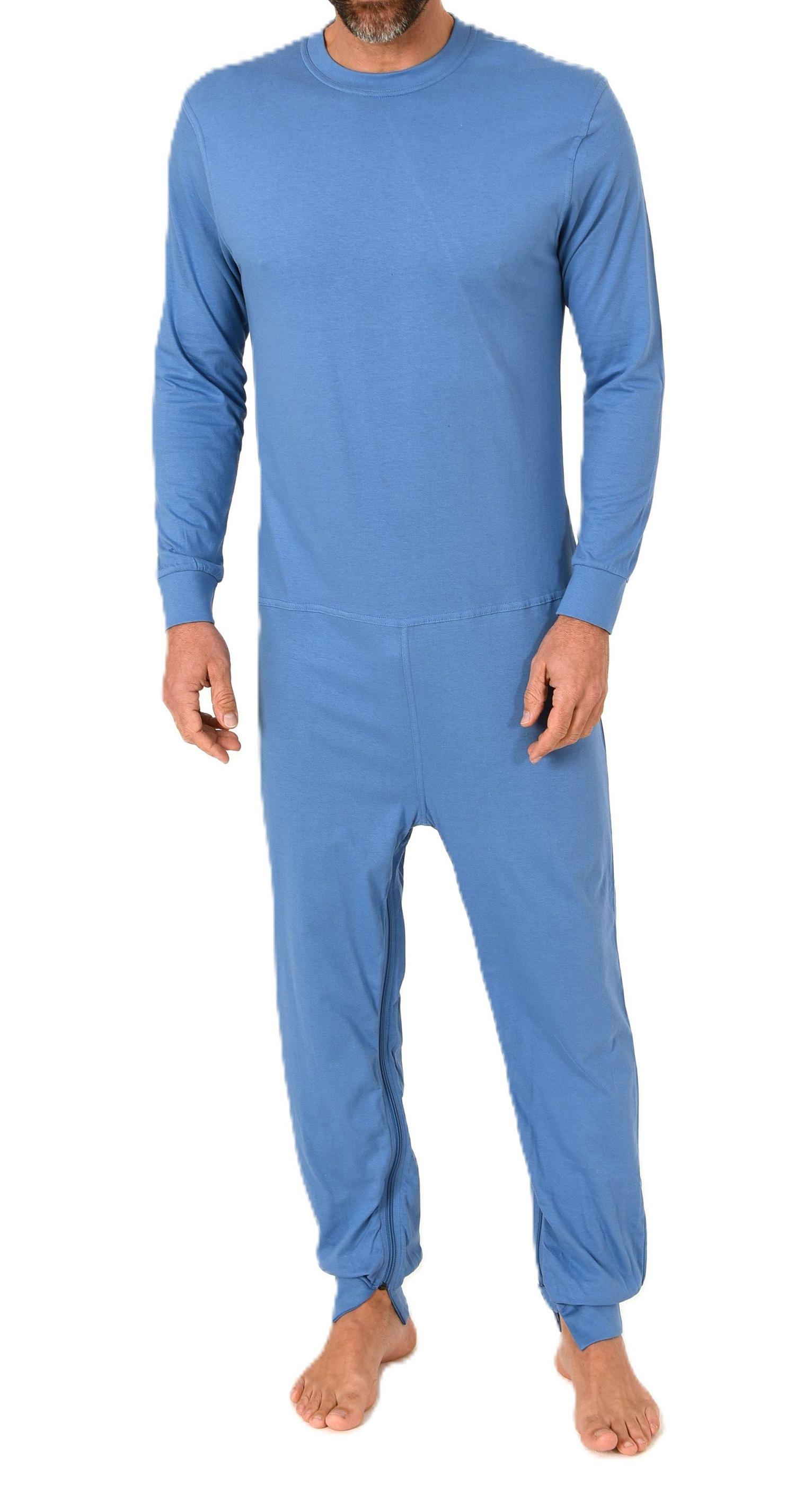 Herren Pflegeoverall langarm Einteiler Schlafanzug mit Reissverschluss am Rücken und Bein