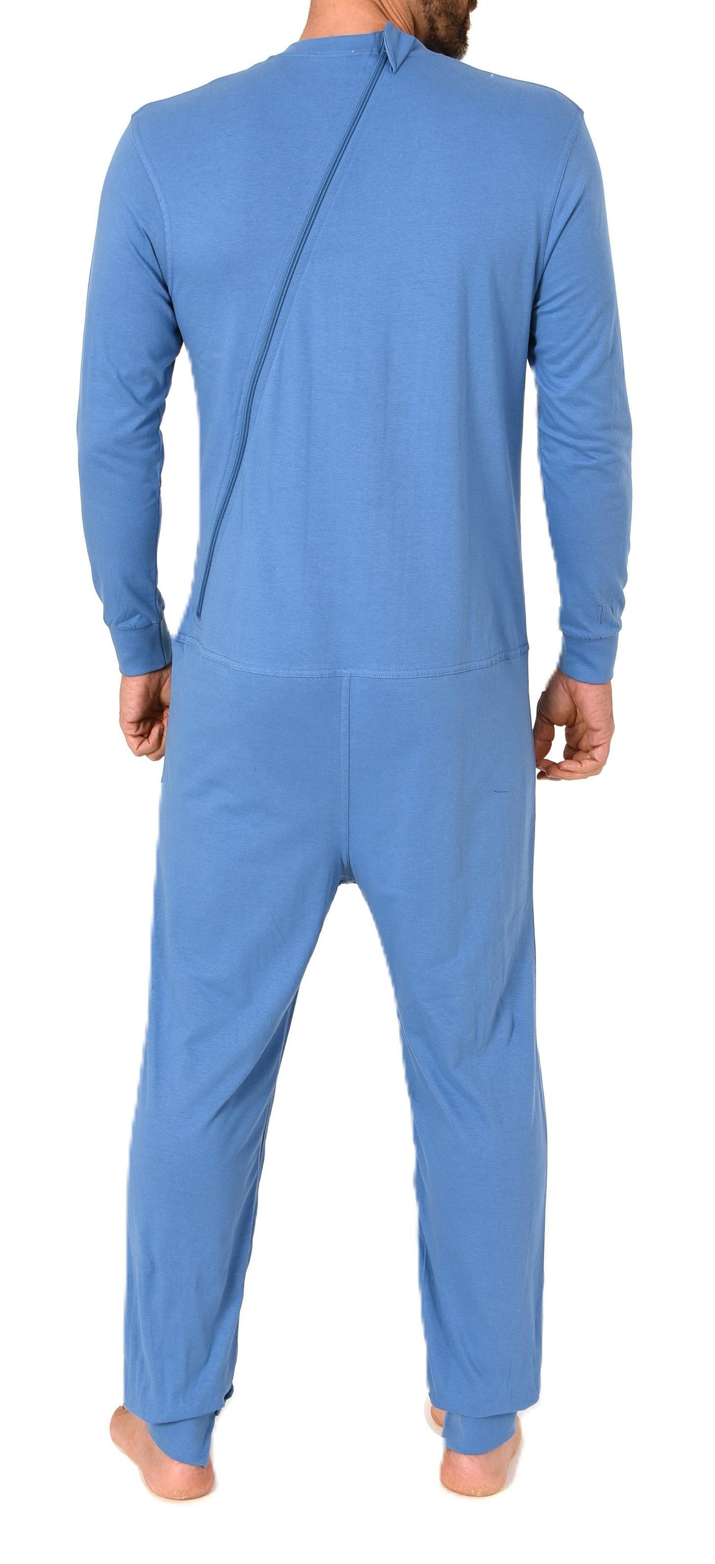 Herren Pflegeoverall langarm Einteiler Schlafanzug mit Reissverschluss am Rücken und Bein