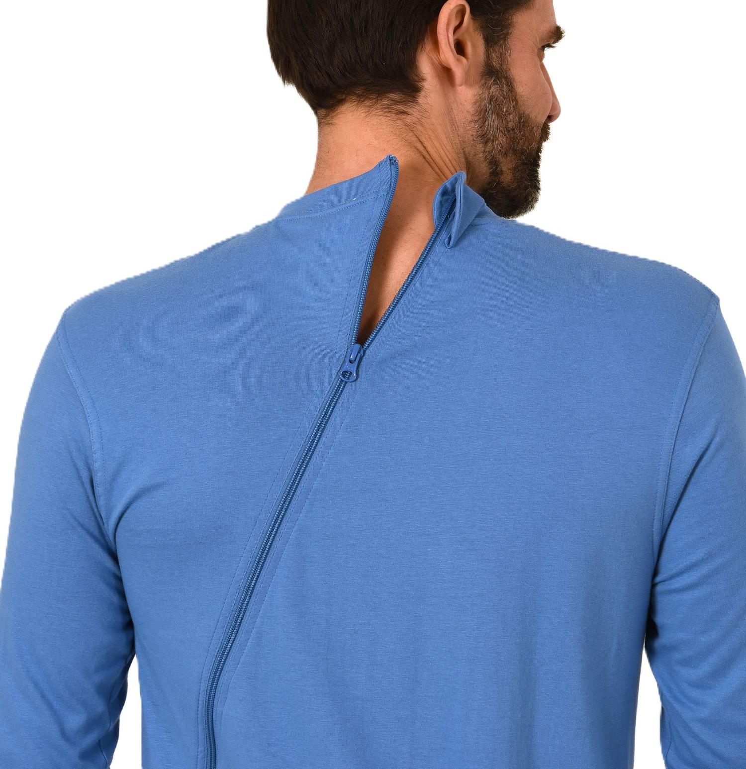 Herren Pflegeoverall langarm Einteiler Schlafanzug mit Reissverschluss am Rücken und Bein