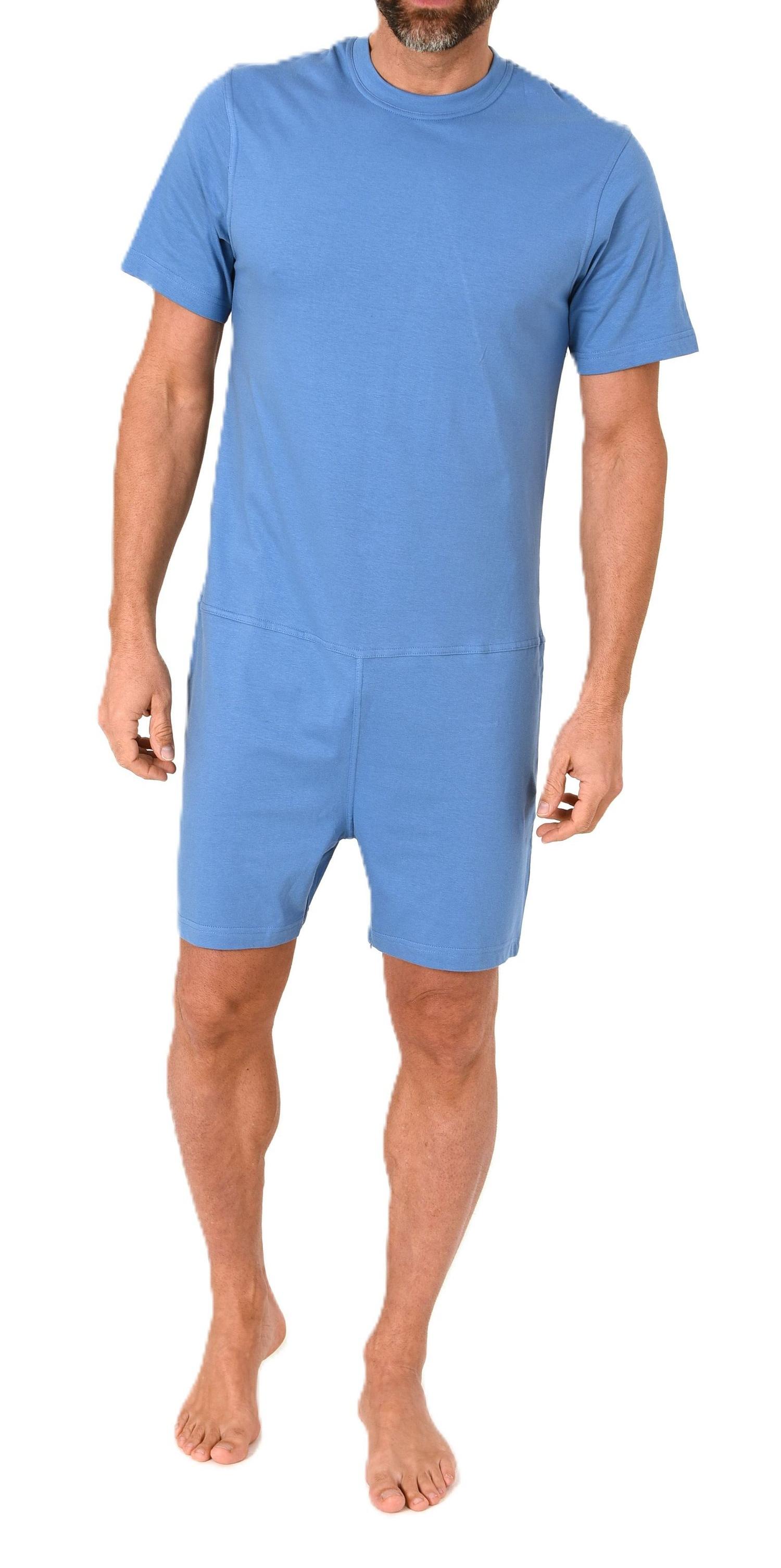 Herren Pflegeoverall kurzarm Einteiler Schlafanzug mit Reissverschluss am Rücken und Bein