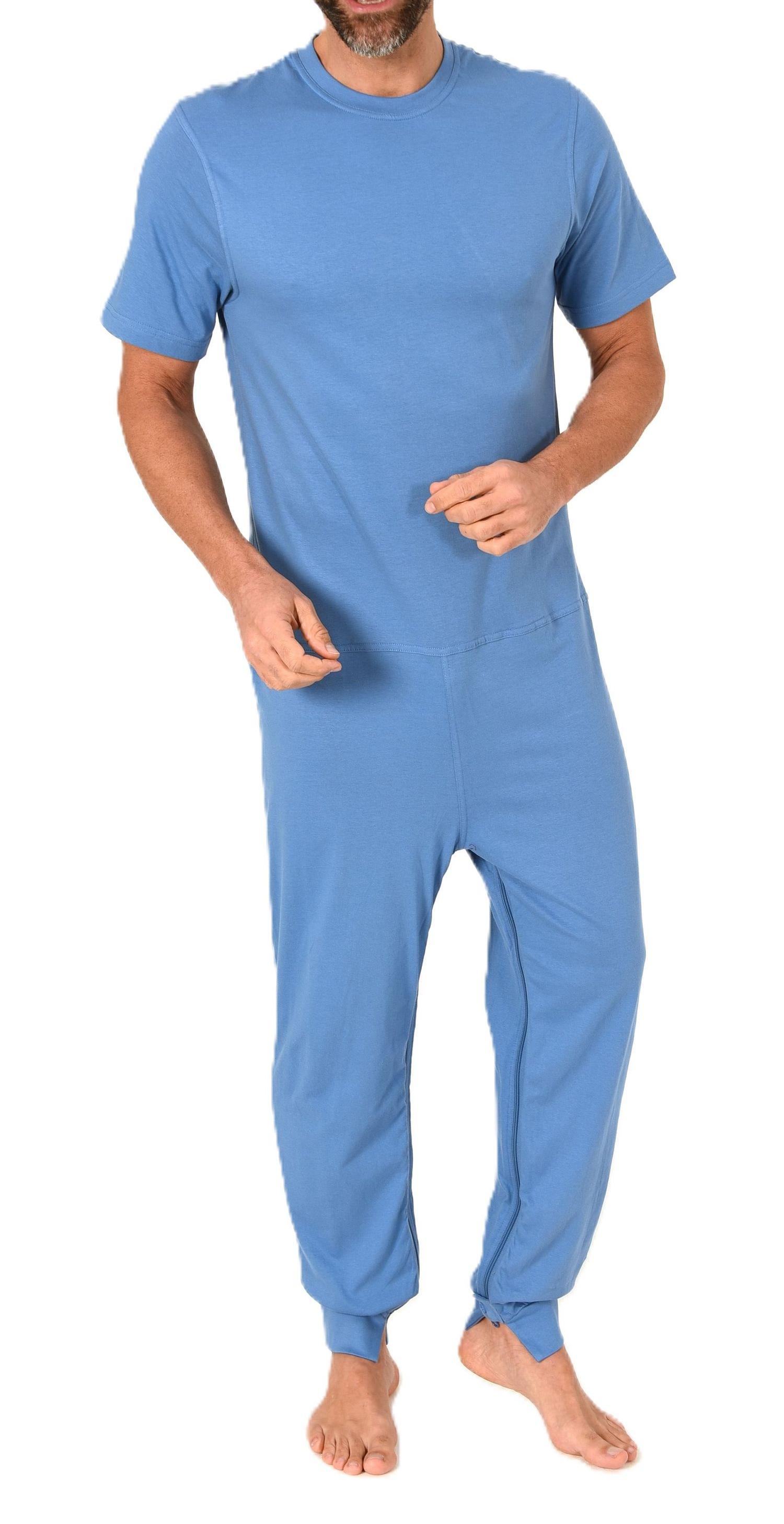 Herren Pflegeoverall kurzarm Pyjama mit langen Bein und Reißverschluss am Rücken und Bein