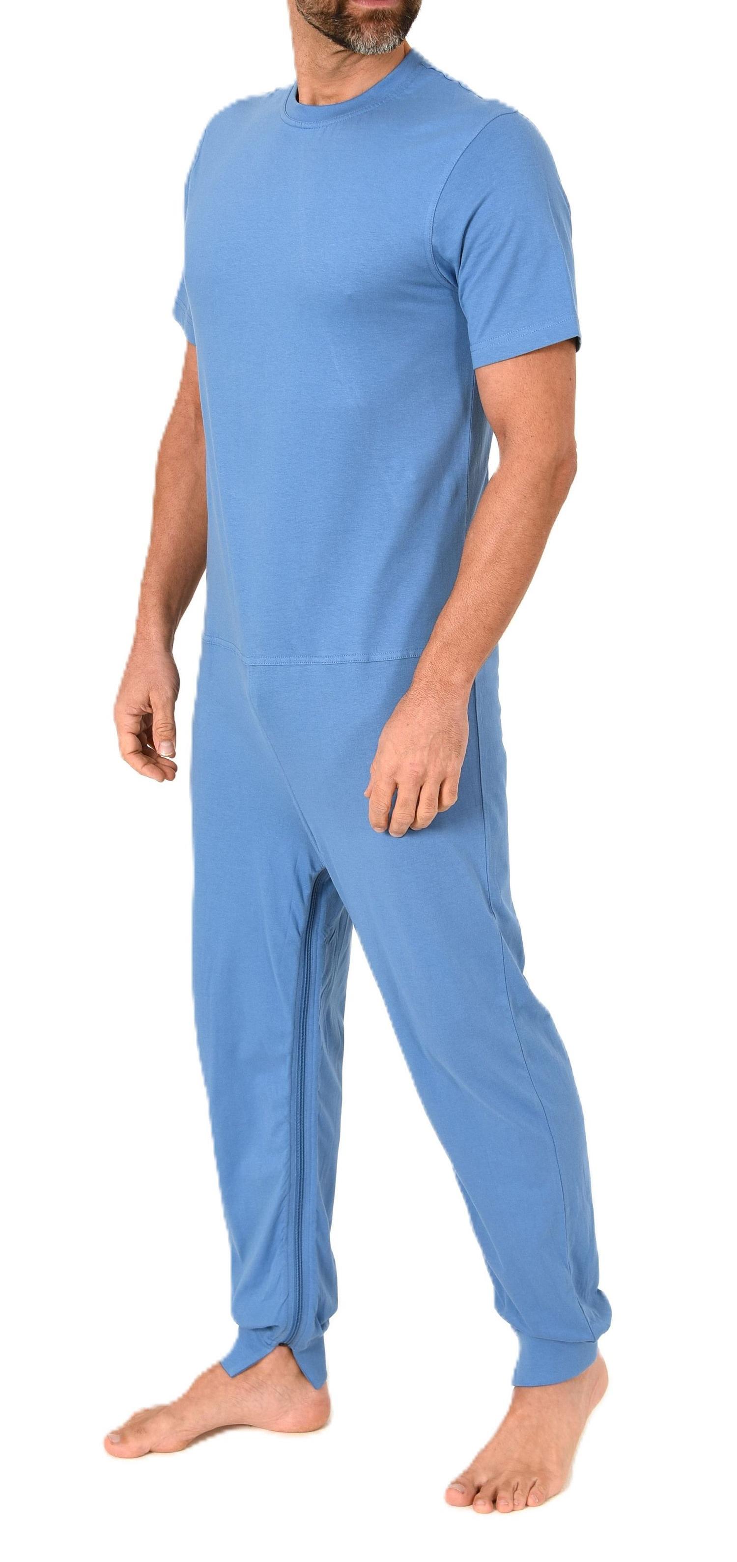 Herren Pflegeoverall kurzarm Pyjama mit langen Bein und Reißverschluss am Rücken und Bein